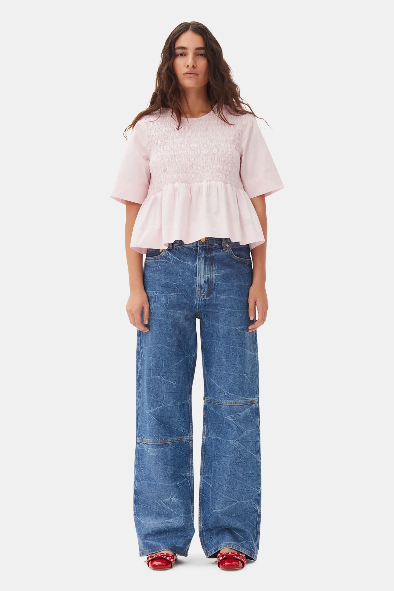 Cotton Poplin Open Back Smock Blouse | Chalk Pink - Image 4