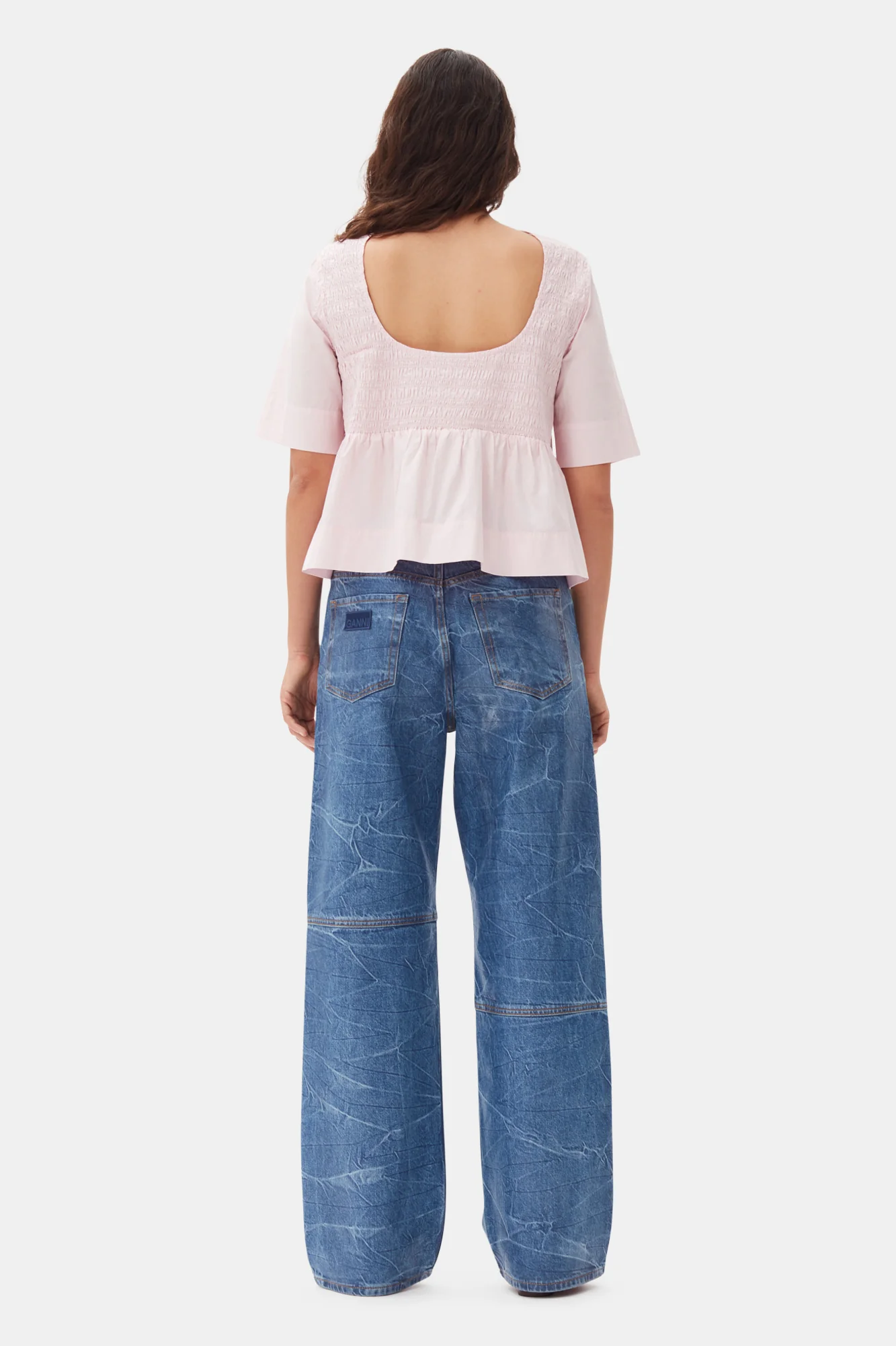 Cotton Poplin Open Back Smock Blouse | Chalk Pink - Image 6