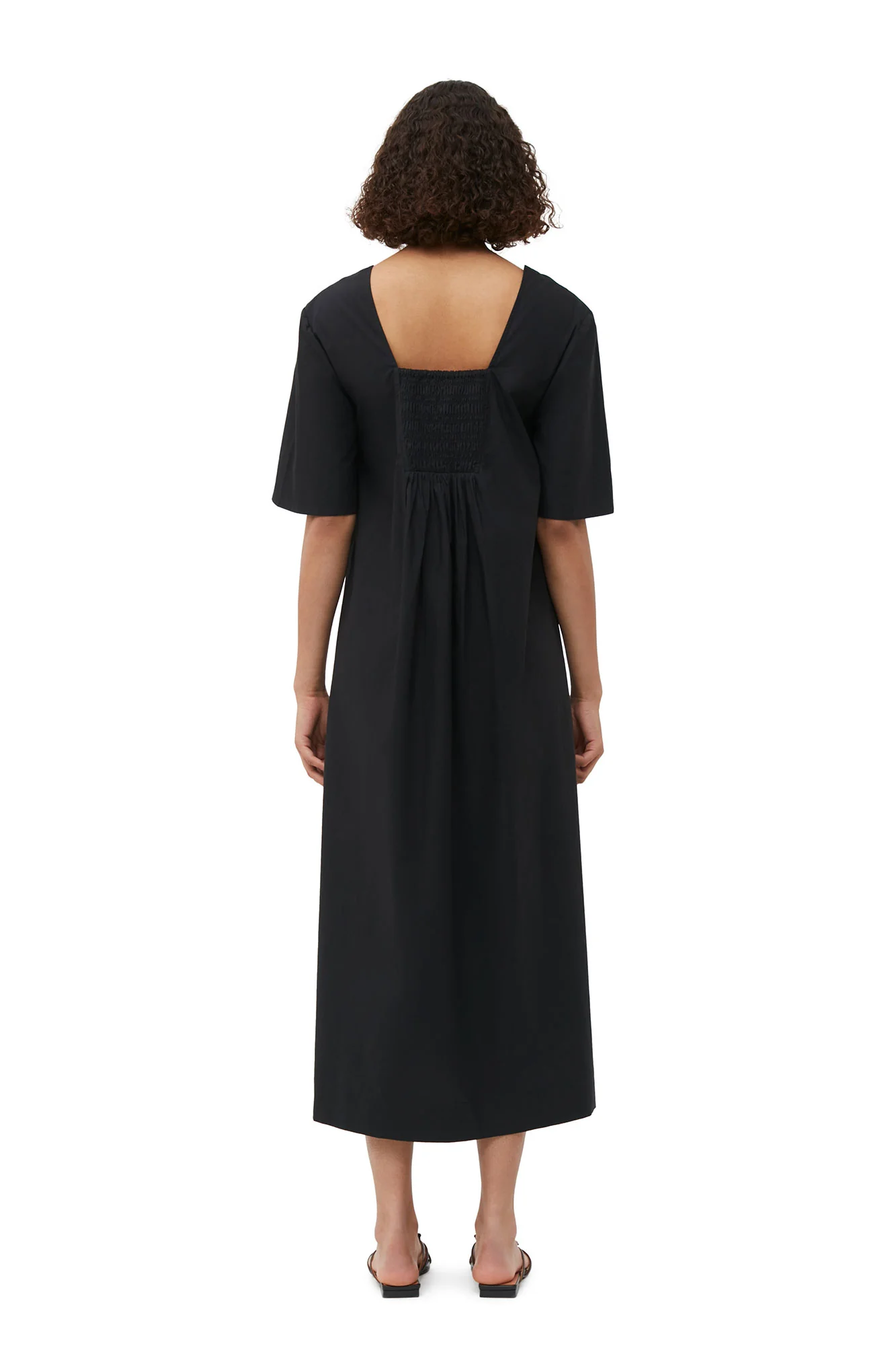 Cotton Poplin Open-neck Maxi Dress | Black - Image 4