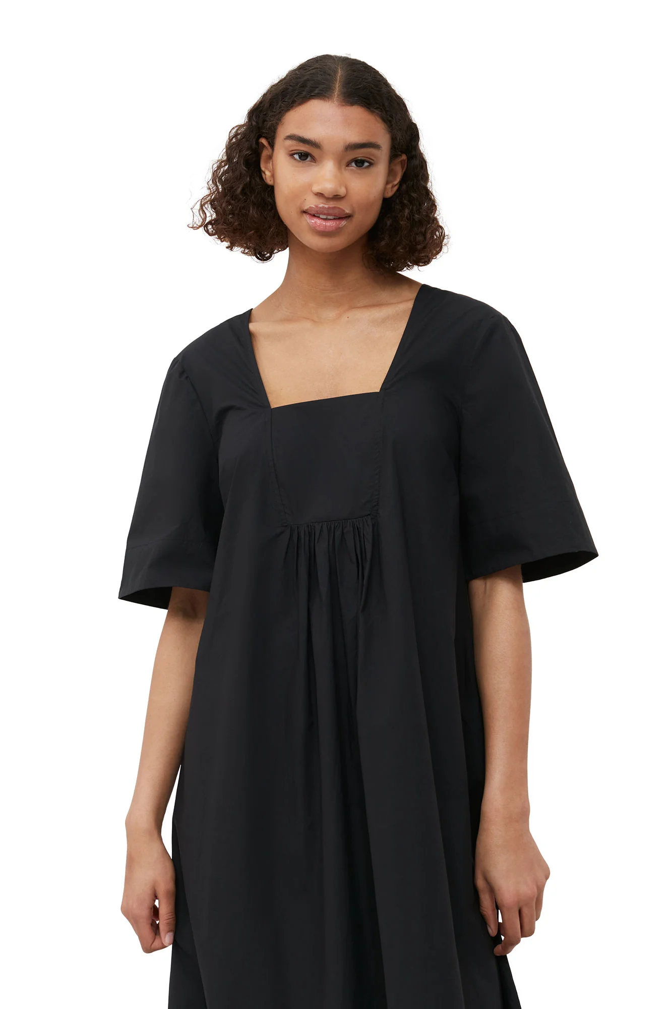 Cotton Poplin Open-neck Maxi Dress | Black - Image 6
