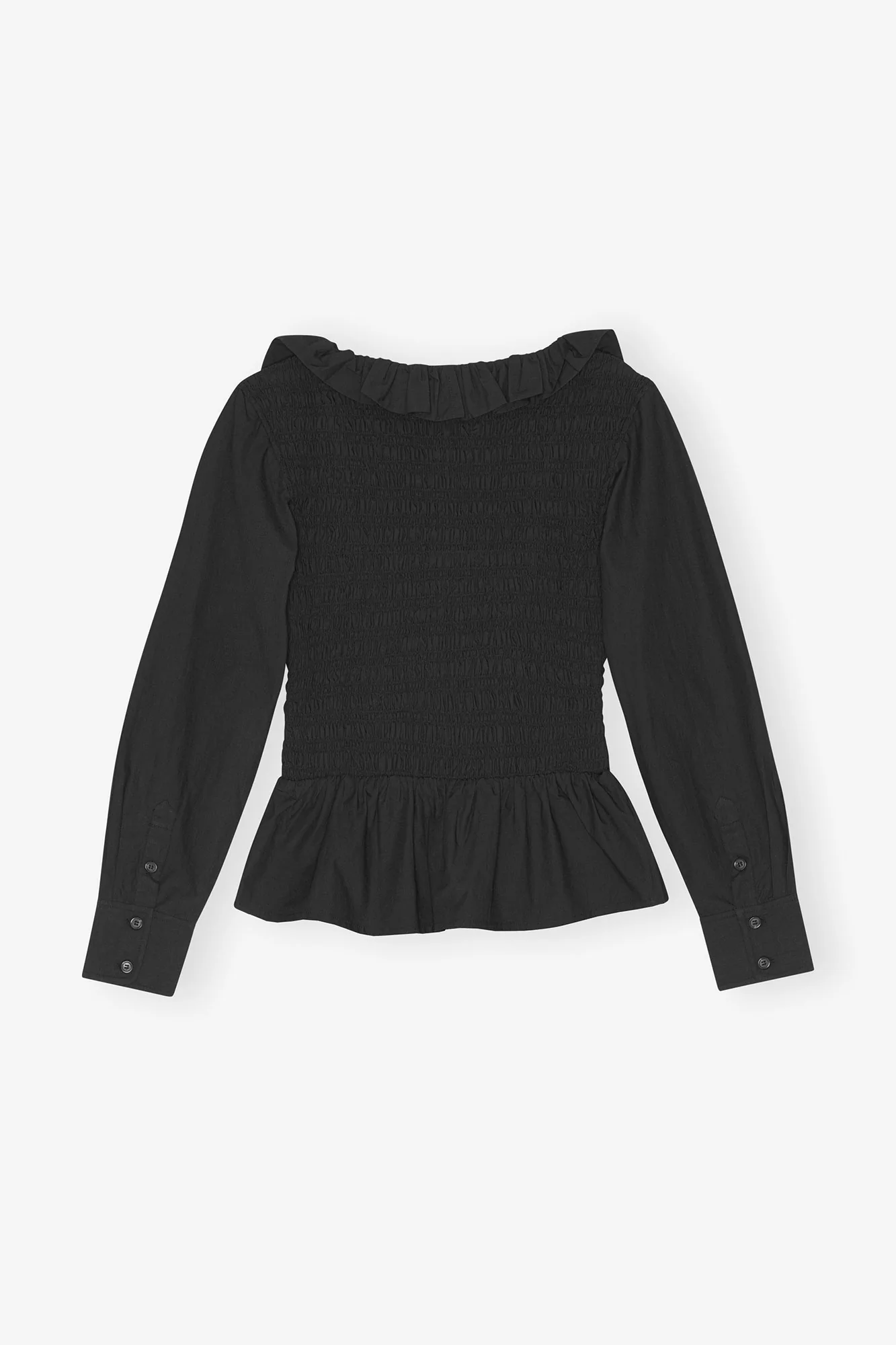 Cotton Poplin Open-neck Smock Blouse | Black - Image 4