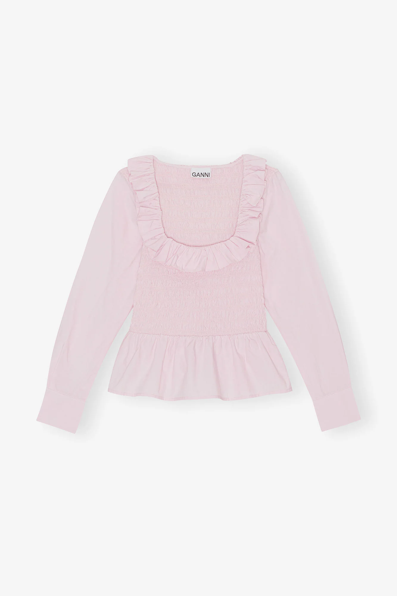 Cotton Poplin Open-neck Smock Blouse | Light Lilac - Image 2