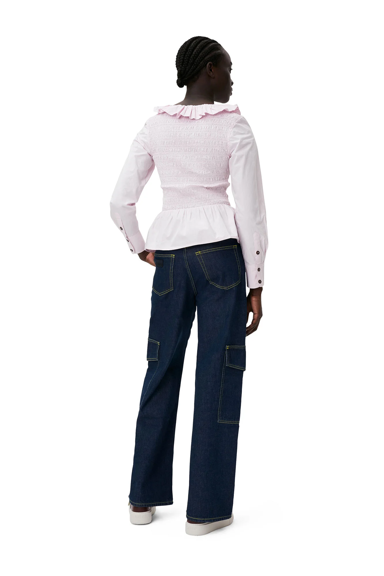 Cotton Poplin Open-neck Smock Blouse | Light Lilac - Image 6