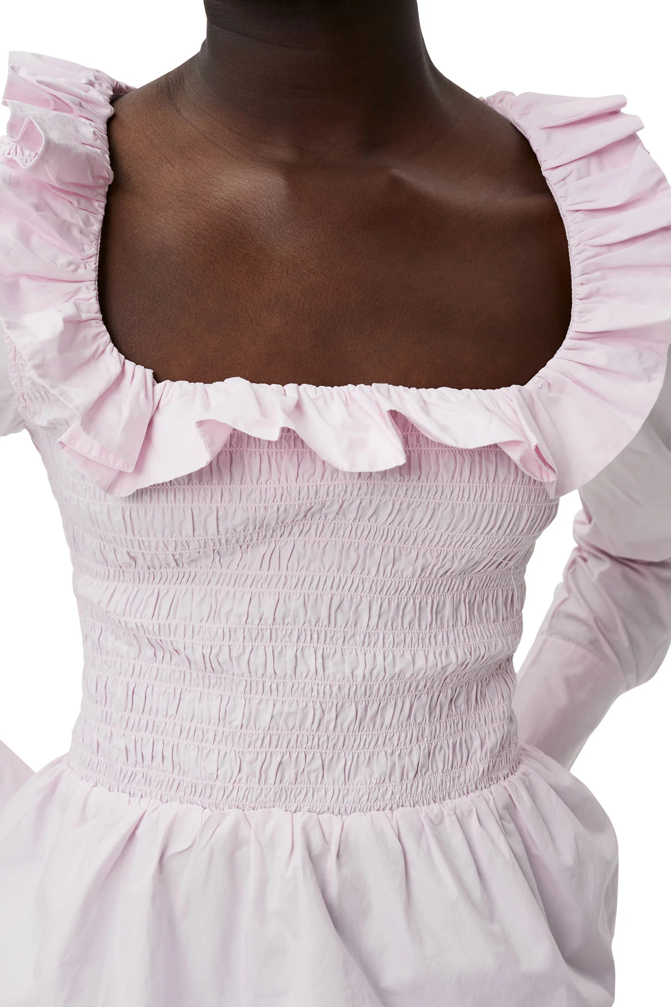Cotton Poplin Open-neck Smock Blouse | Light Lilac - Image 7