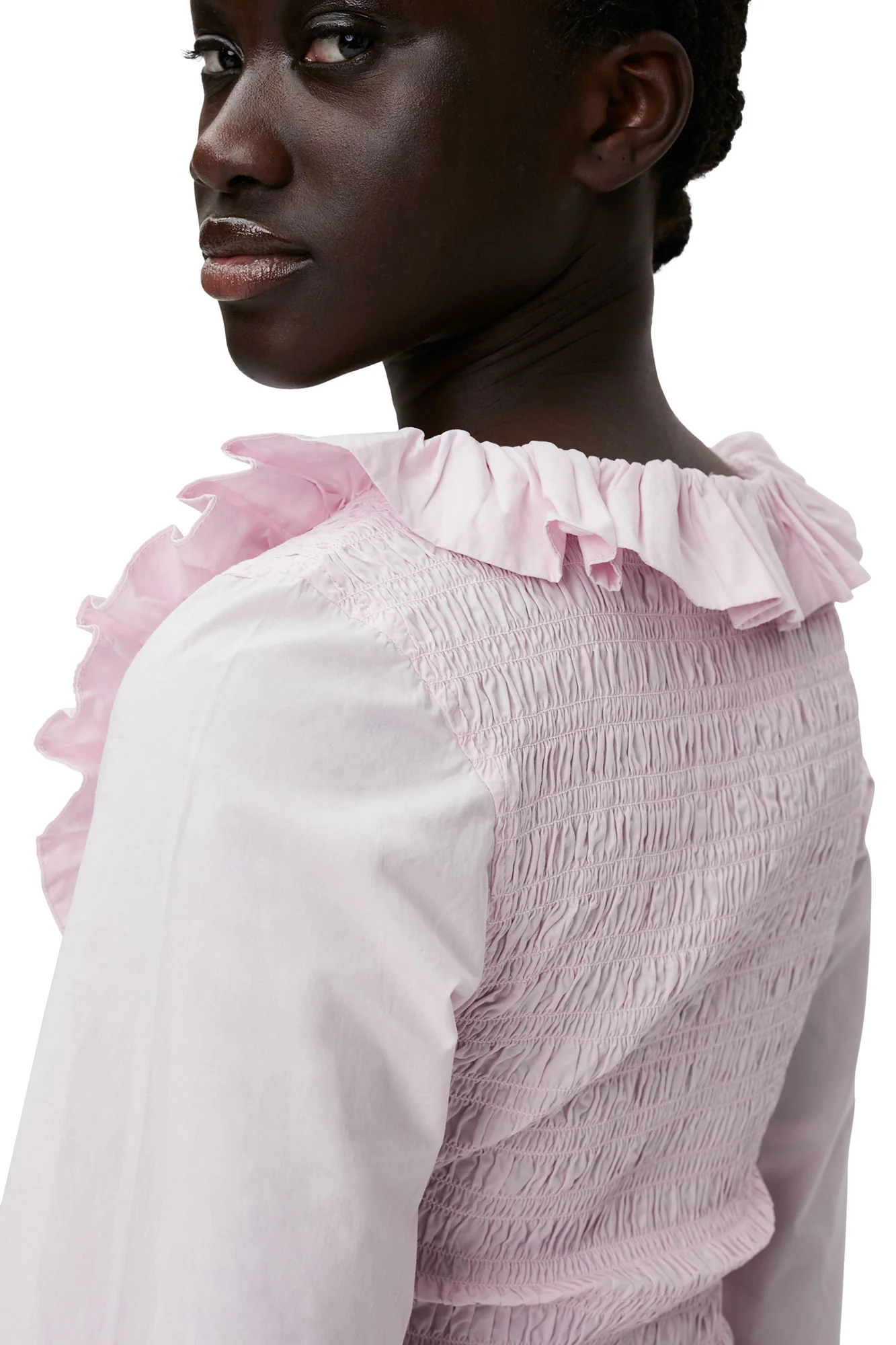 Cotton Poplin Open-neck Smock Blouse | Light Lilac - Image 8
