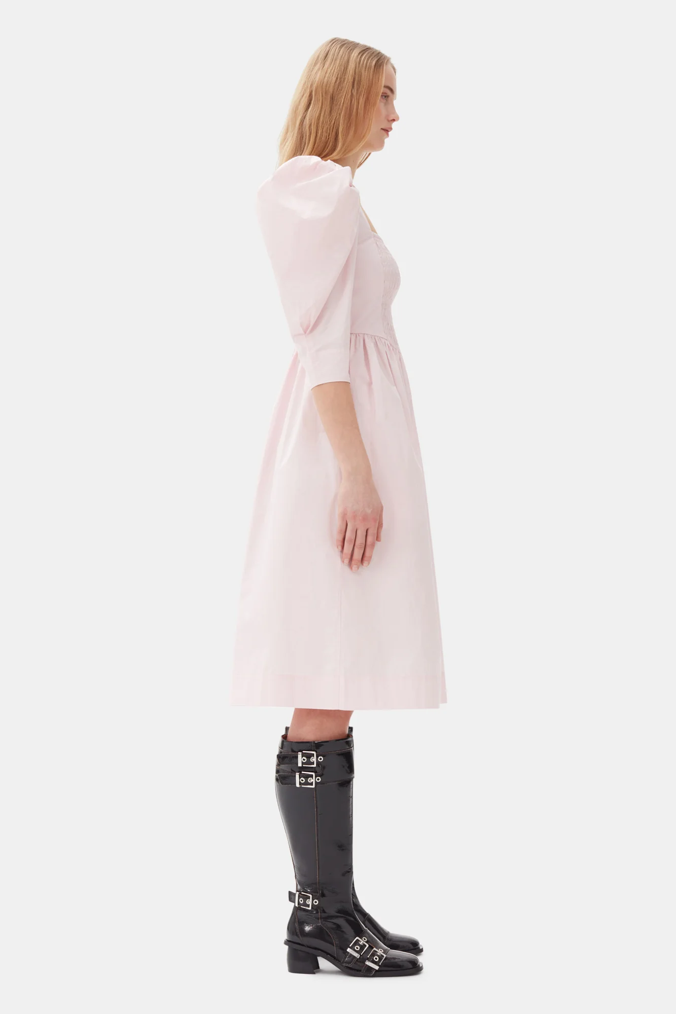 Cotton Poplin Open Neck Smock Dress | Chalk Pink - Image 5