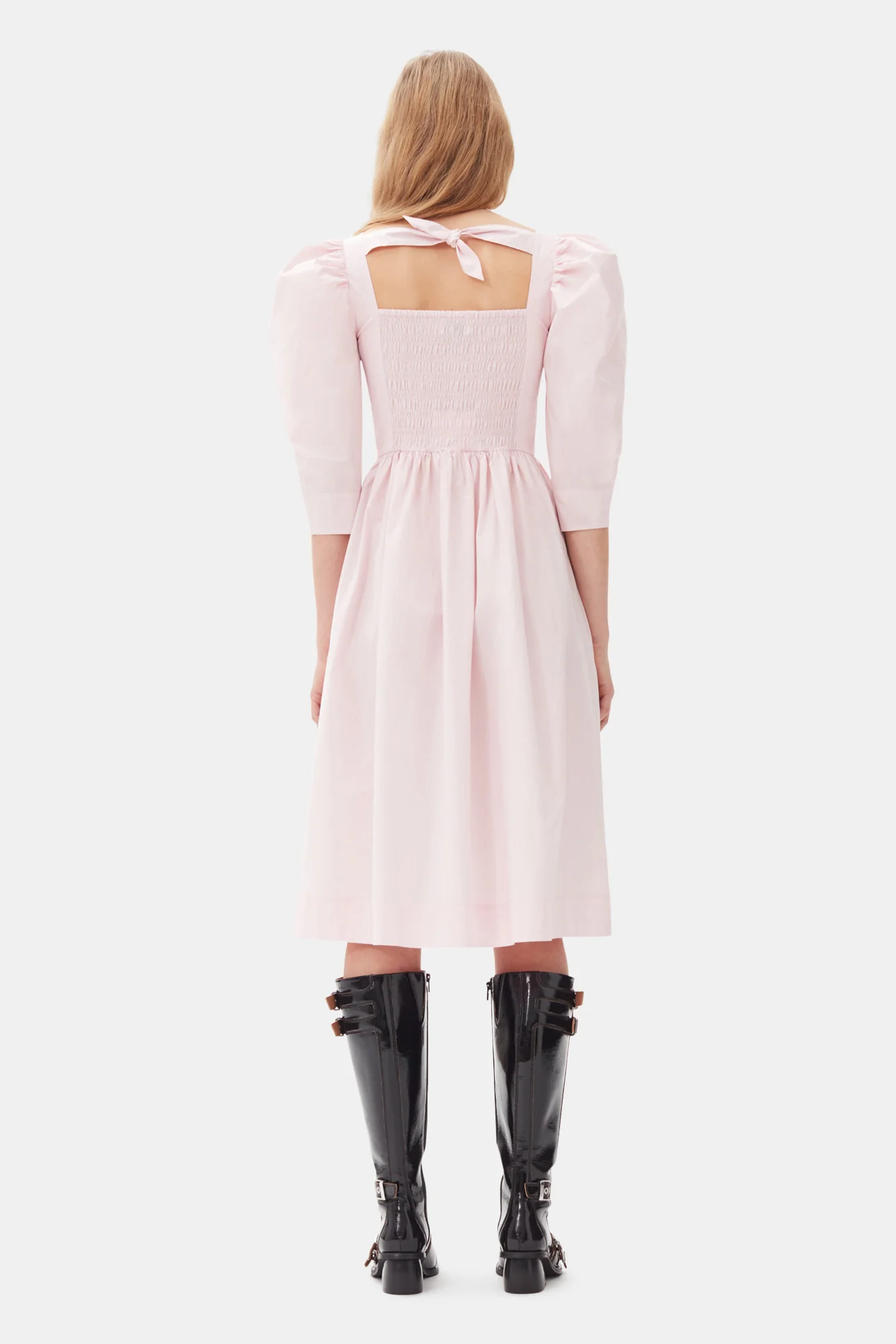 Cotton Poplin Open Neck Smock Dress | Chalk Pink - Image 6