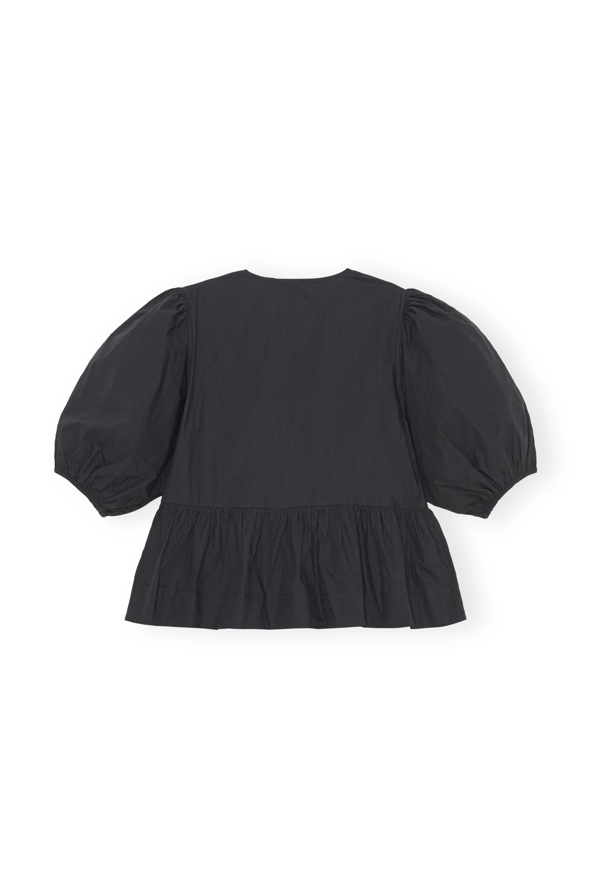 Cotton Poplin Peplum Tie Blouse | Black - Image 3