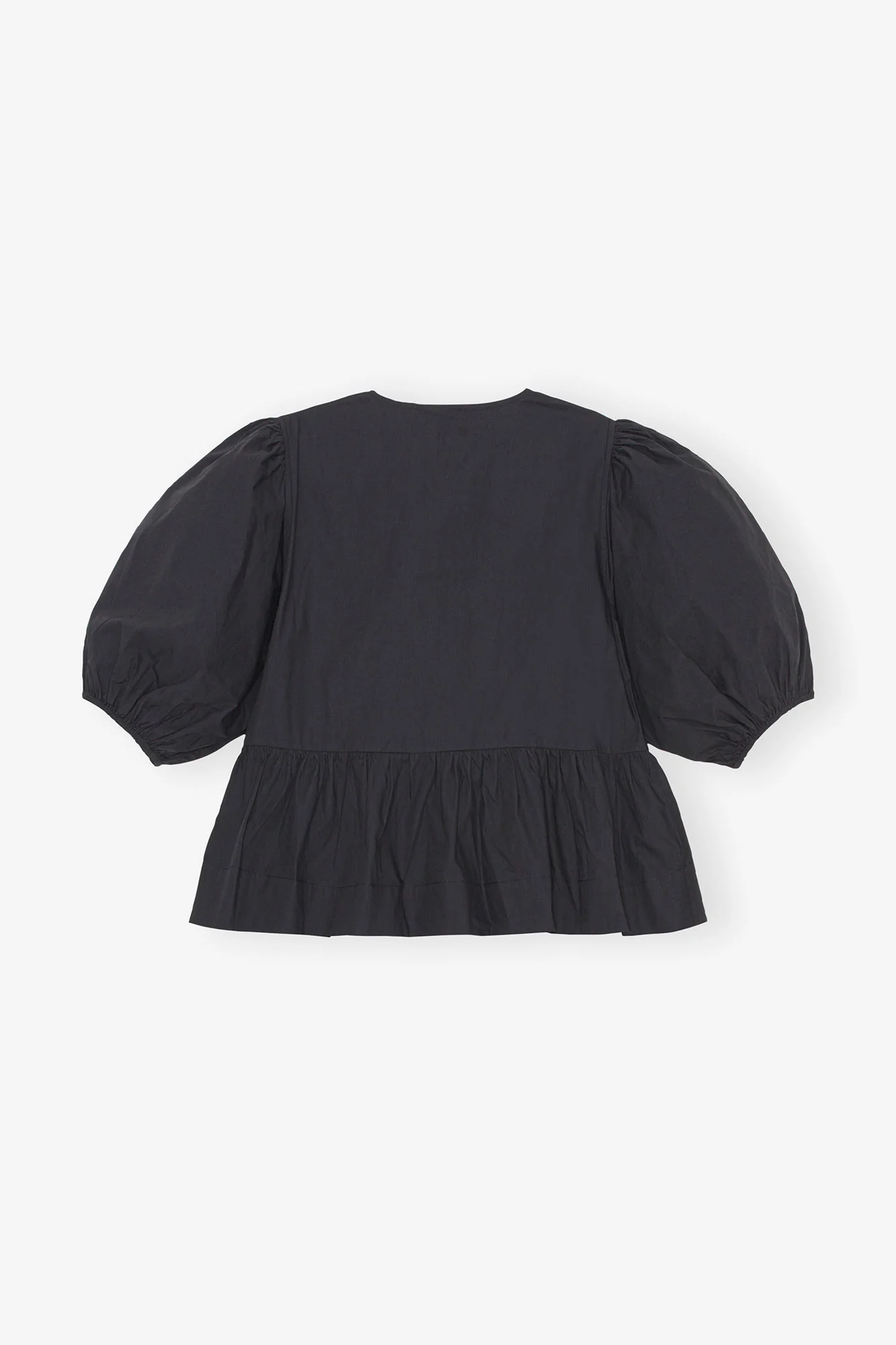 Cotton Poplin Peplum Tie Blouse | Black - Image 4