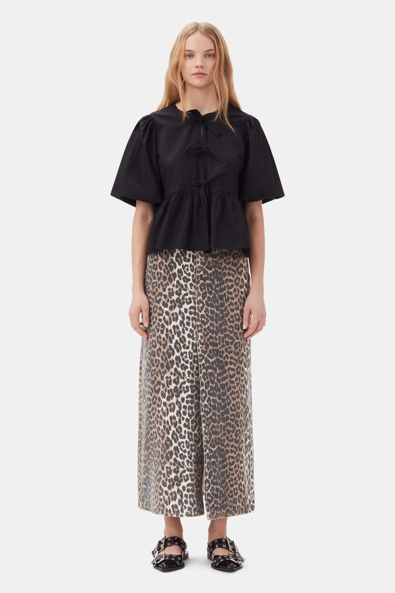 Cotton Poplin Peplum Tie Blouse | Black - Image 6