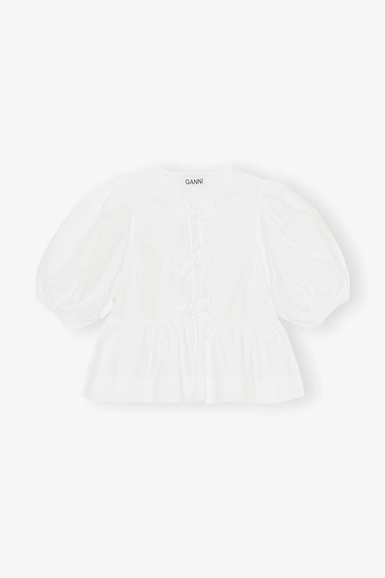 Cotton Poplin Peplum Tie Blouse | Bright White
