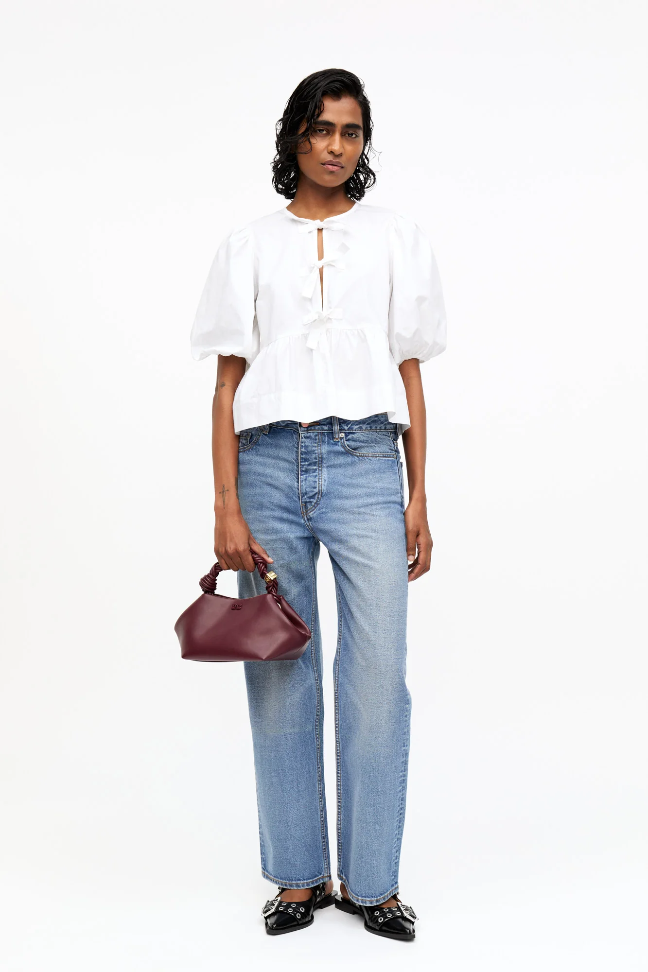 Cotton Poplin Peplum Tie Blouse | Bright White - Image 4