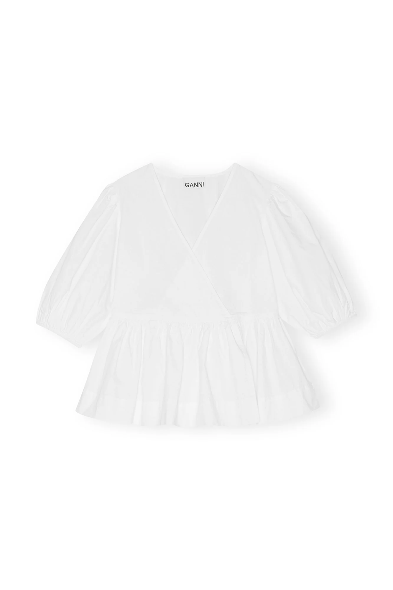 Cotton Poplin Puff Sleeve Wrap Blouse | Bright White