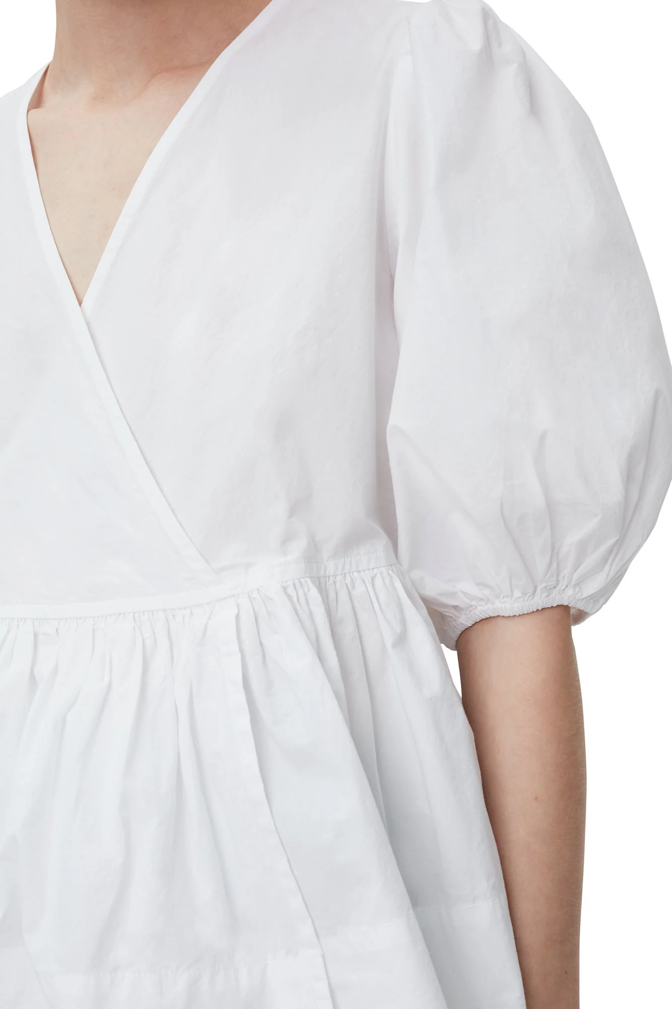 Cotton Poplin Puff Sleeve Wrap Blouse | Bright White - Image 6