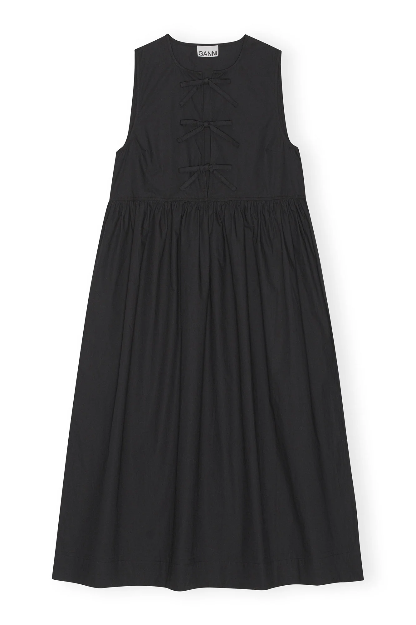 Cotton Poplin Round Neck Midi Dress | Black - Image 2