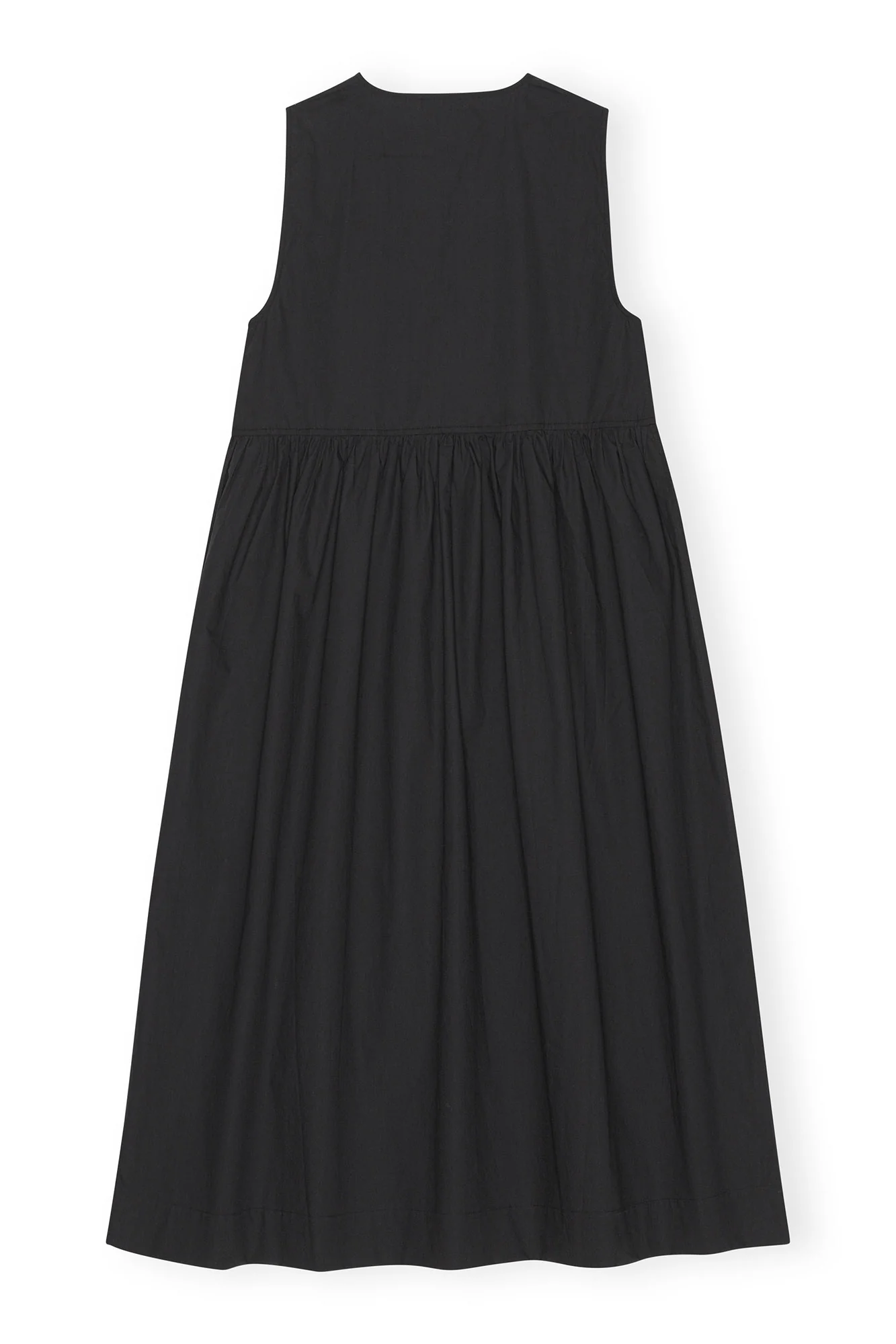 Cotton Poplin Round Neck Midi Dress | Black - Image 3
