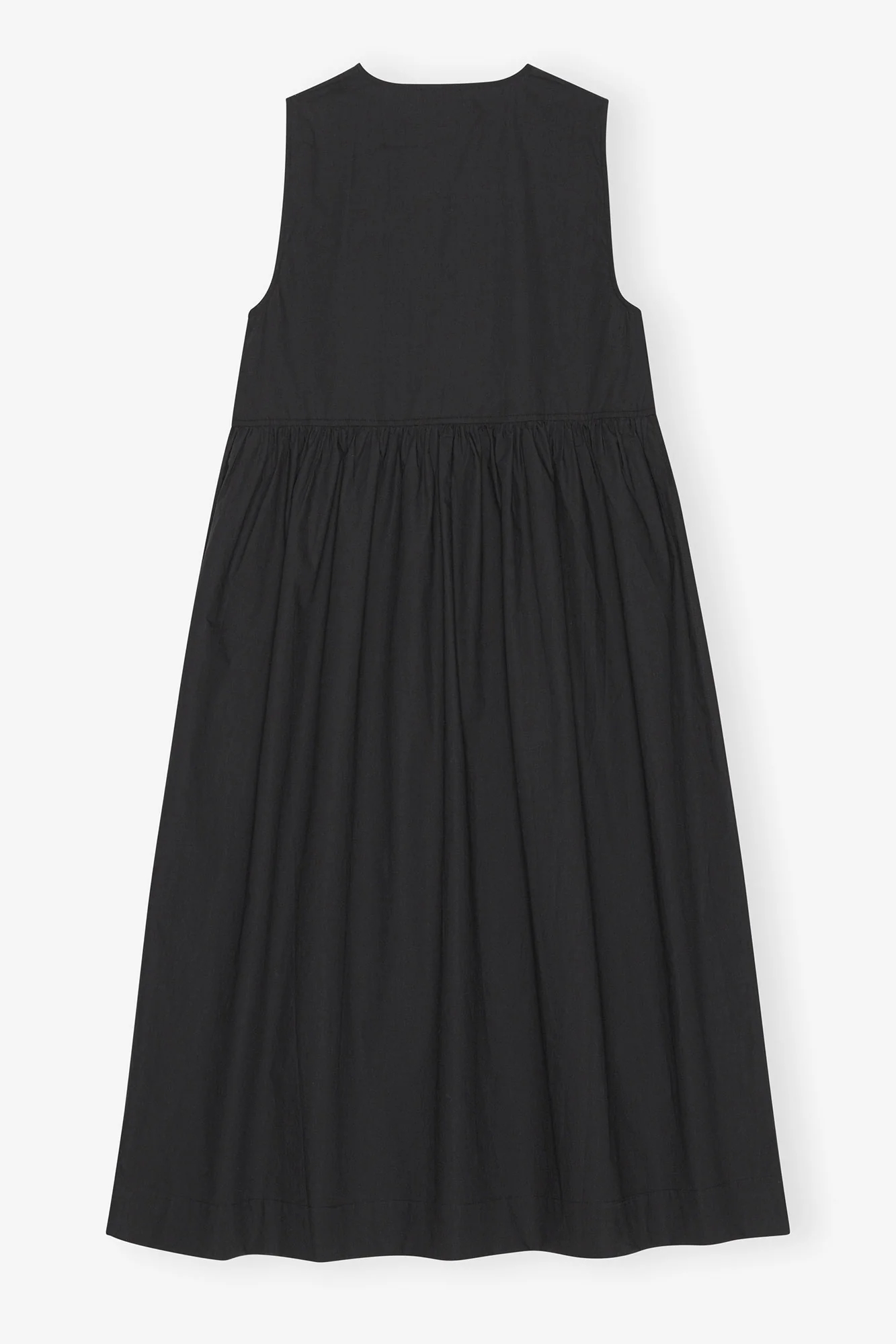 Cotton Poplin Round Neck Midi Dress | Black - Image 4