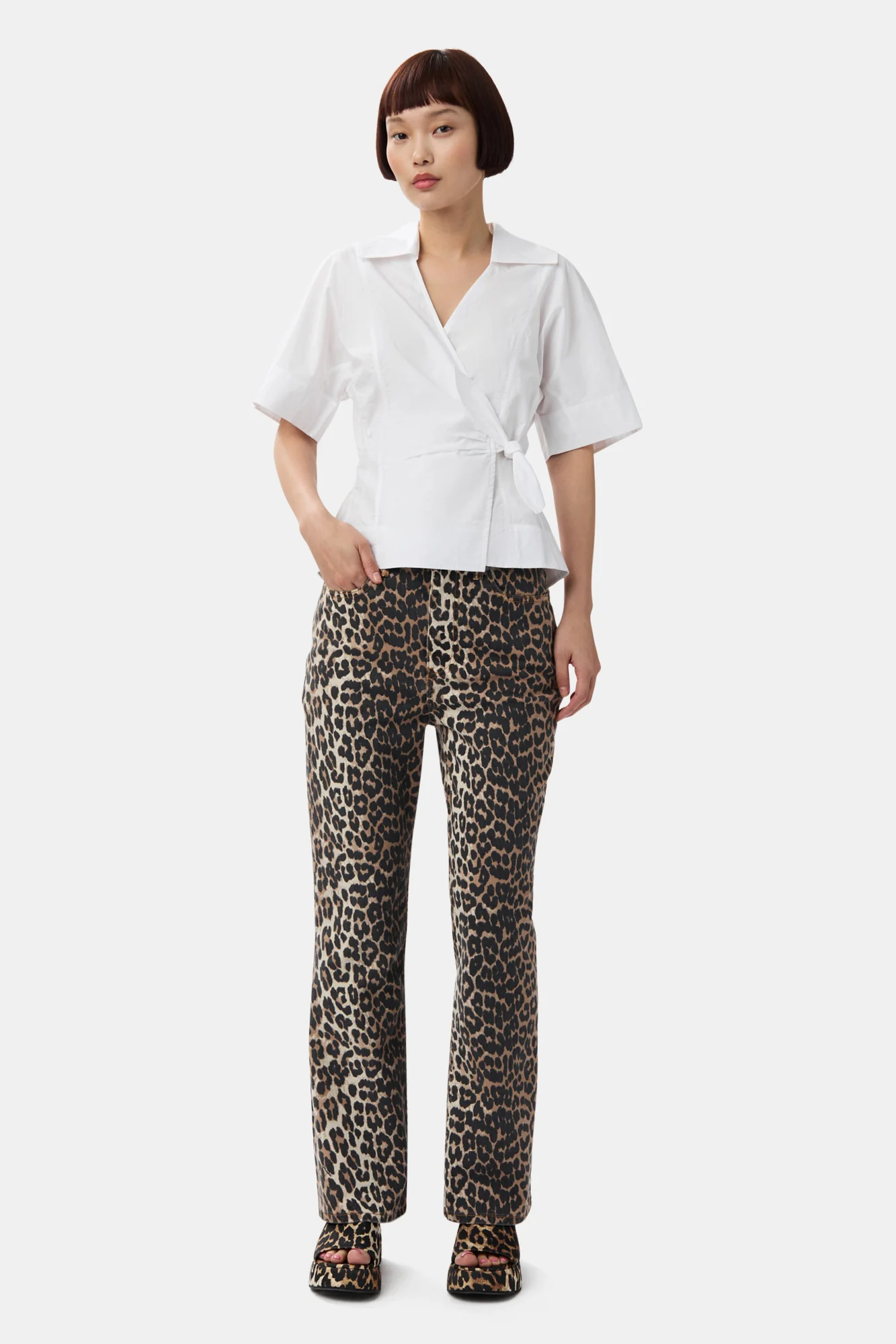 Cotton Poplin Short Sleeve Wrap Blouse | Bright White - Image 4