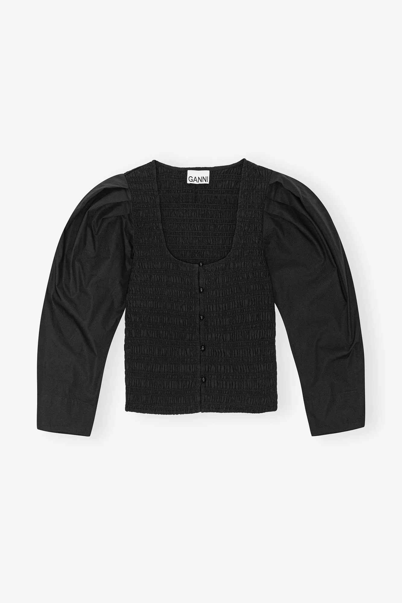 Cotton Poplin Smock Blouse | Black - Image 2