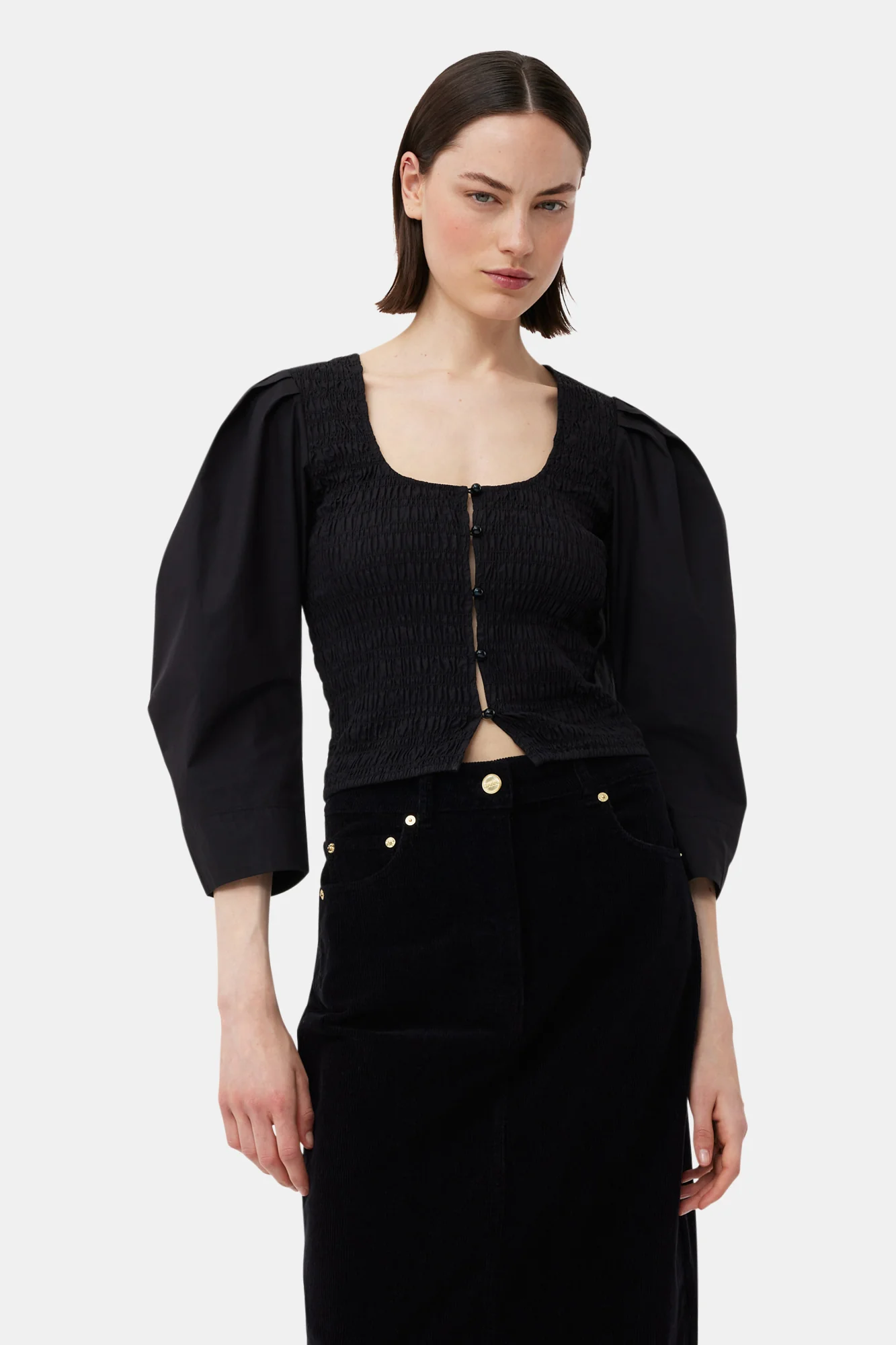 Cotton Poplin Smock Blouse | Black - Image 5