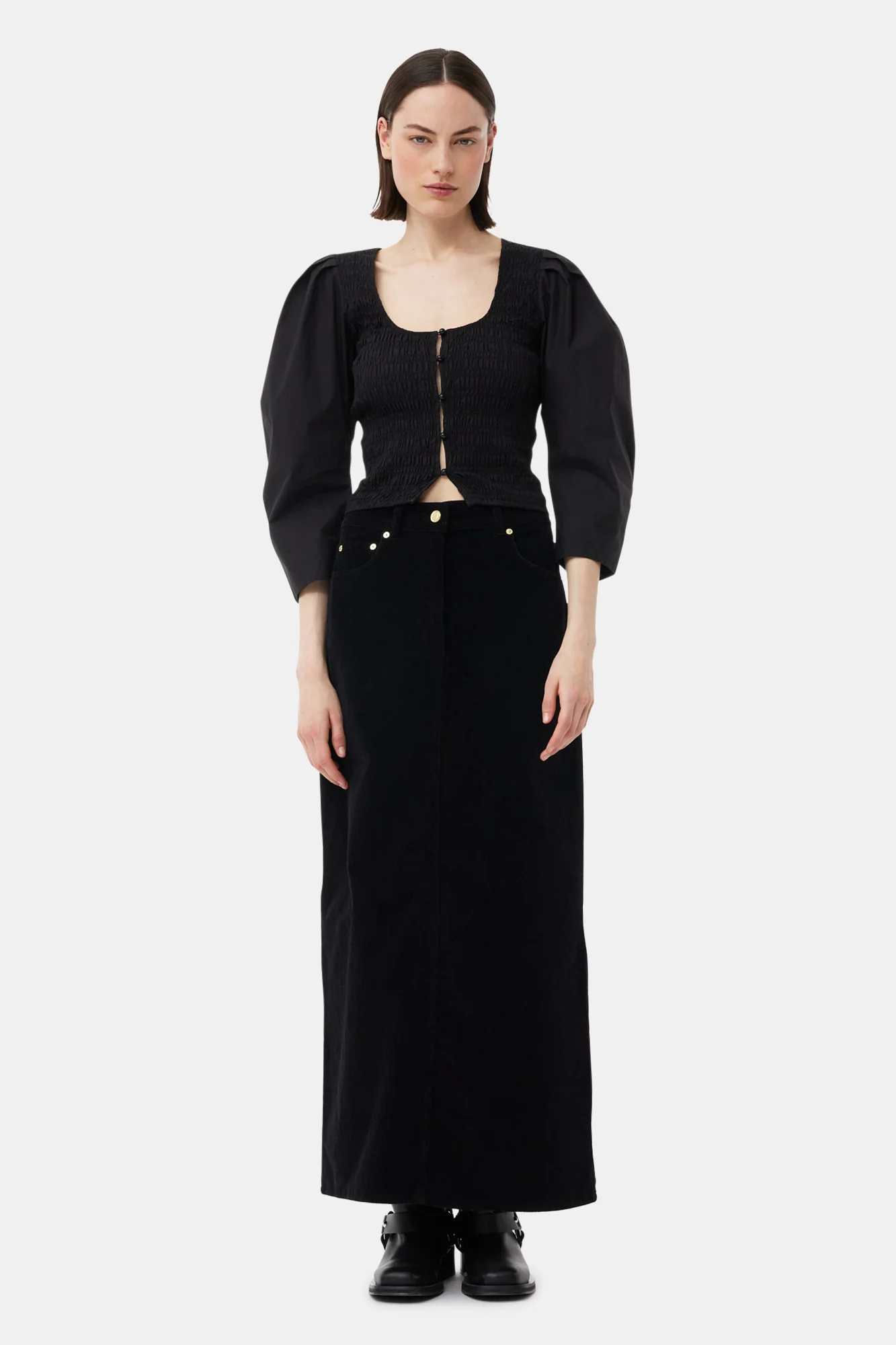 Cotton Poplin Smock Blouse | Black - Image 6