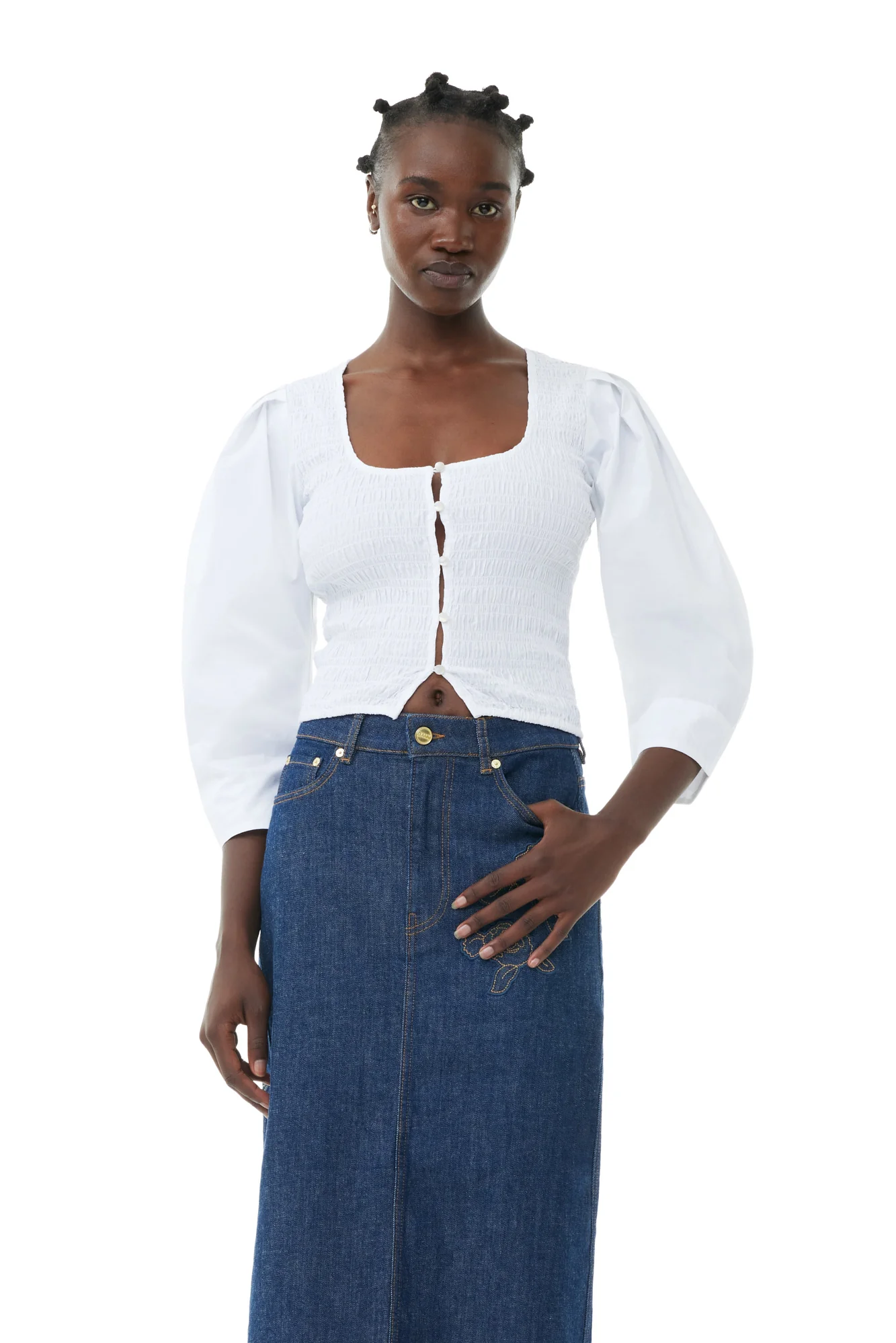 Cotton Poplin Smock Blouse | Bright White - Image 2