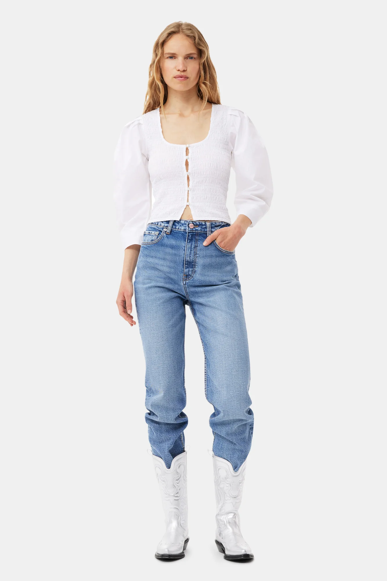 Cotton Poplin Smock Blouse | Bright White - Image 3