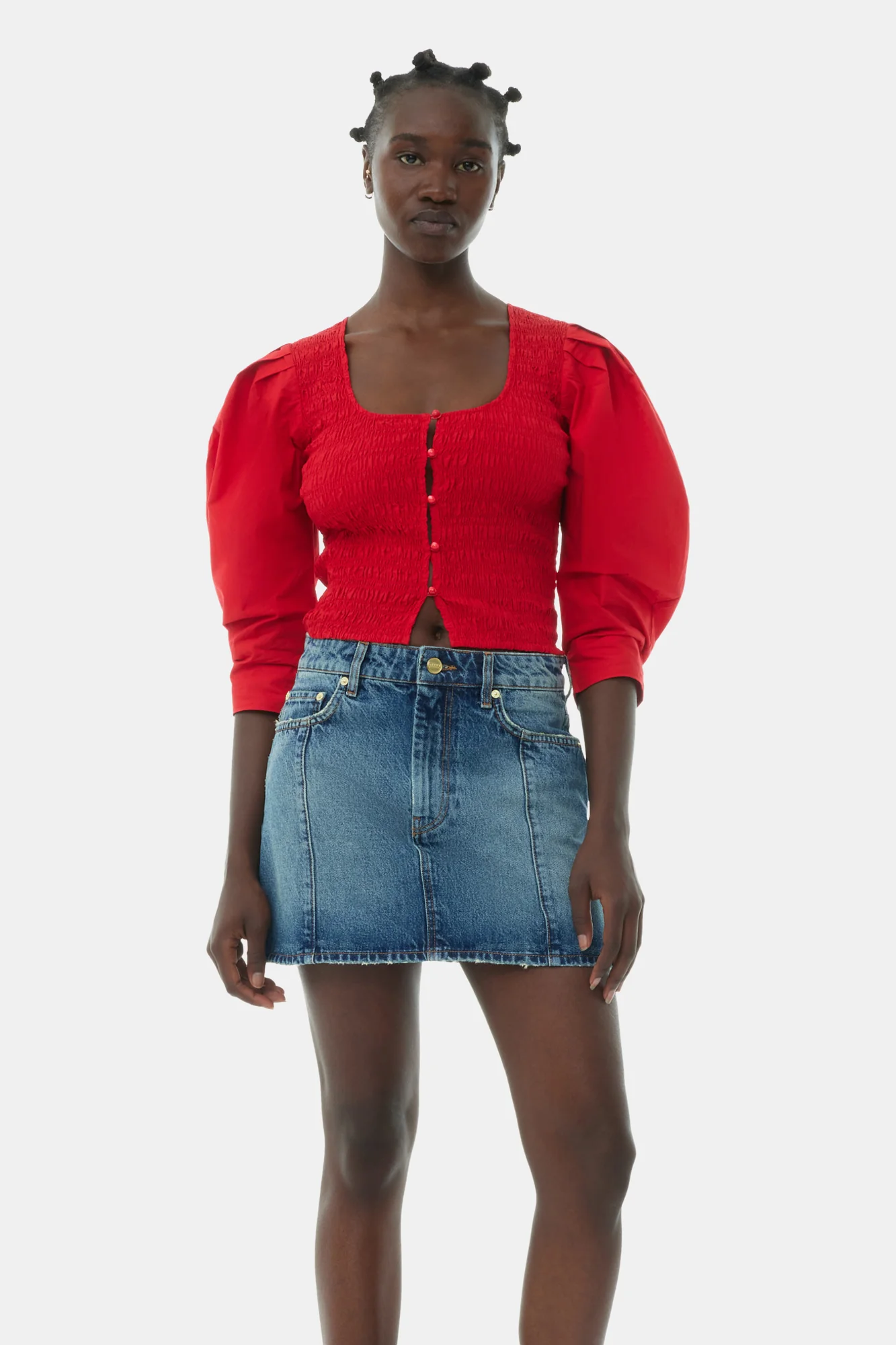 Cotton Poplin Smock Blouse | Racing Red - Image 3