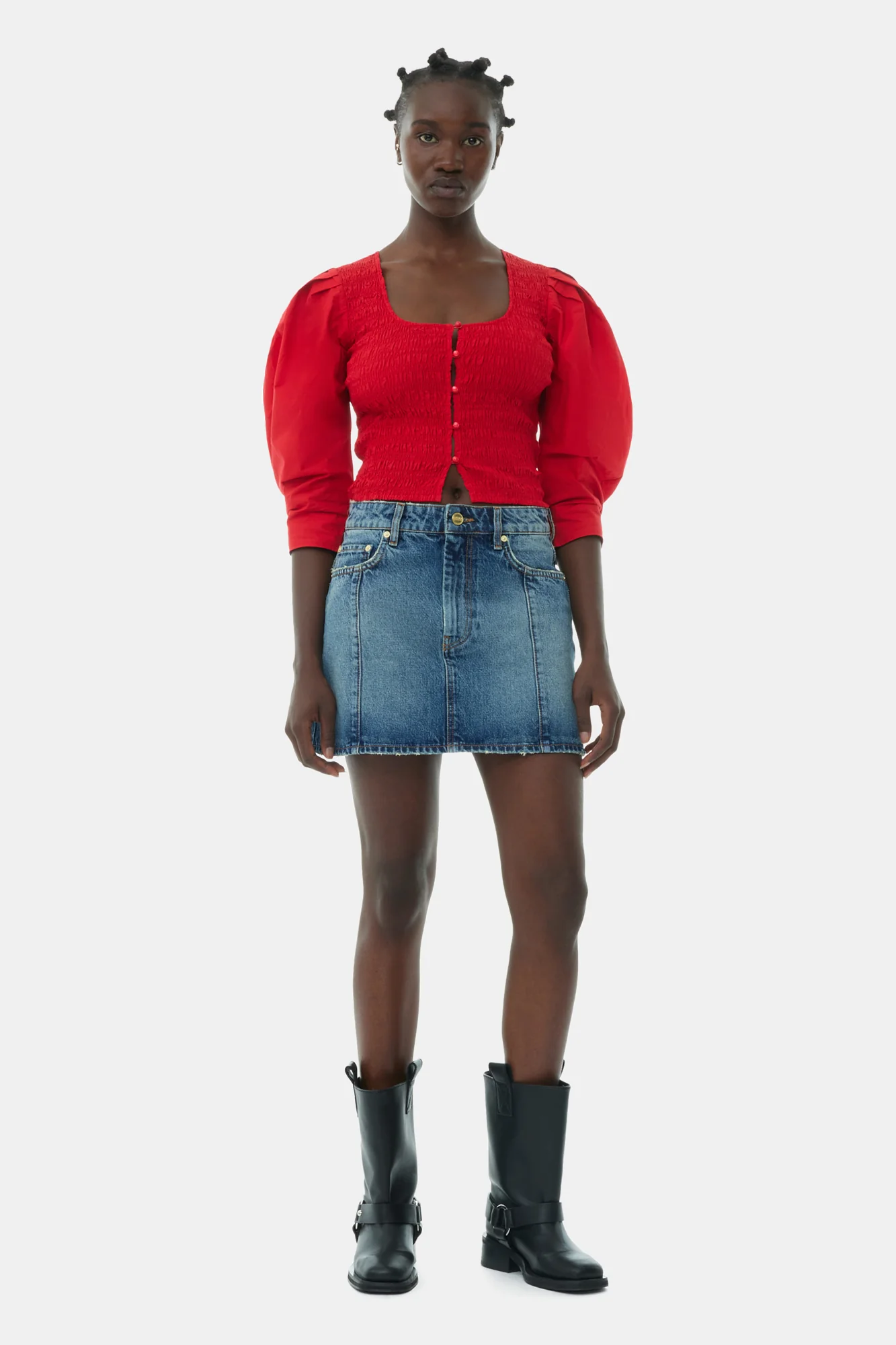 Cotton Poplin Smock Blouse | Racing Red - Image 4