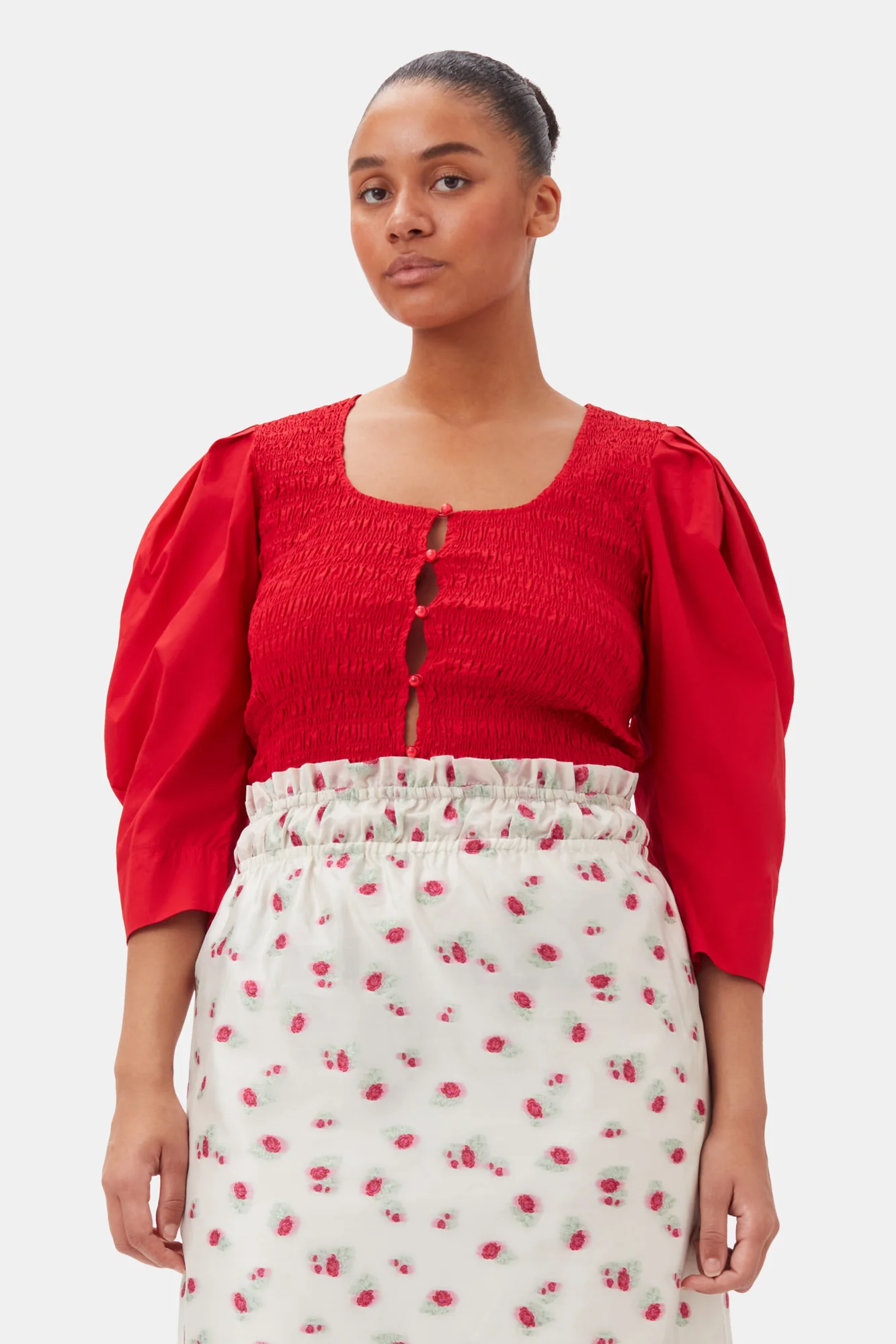 Cotton Poplin Smock Blouse | Racing Red - Image 7