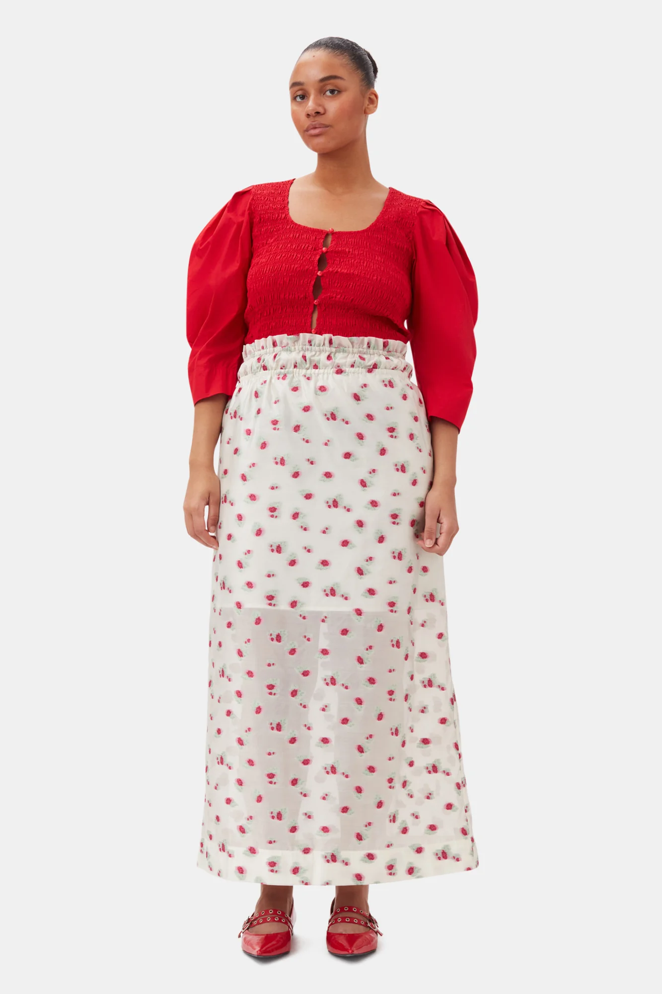 Cotton Poplin Smock Blouse | Racing Red - Image 8
