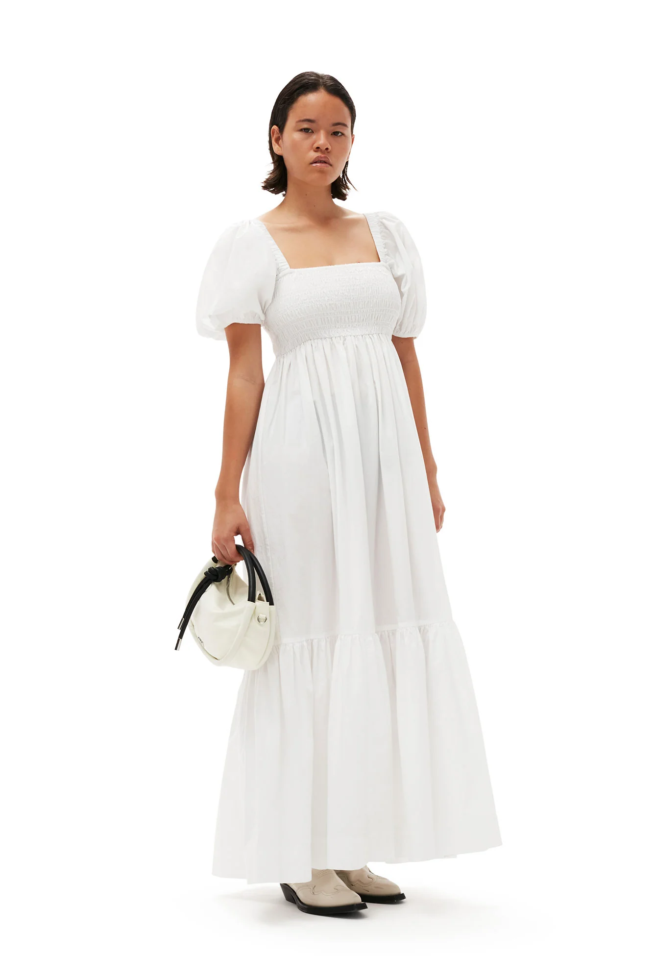 Cotton Poplin Smock Maxi Dress | Bright White - Image 3