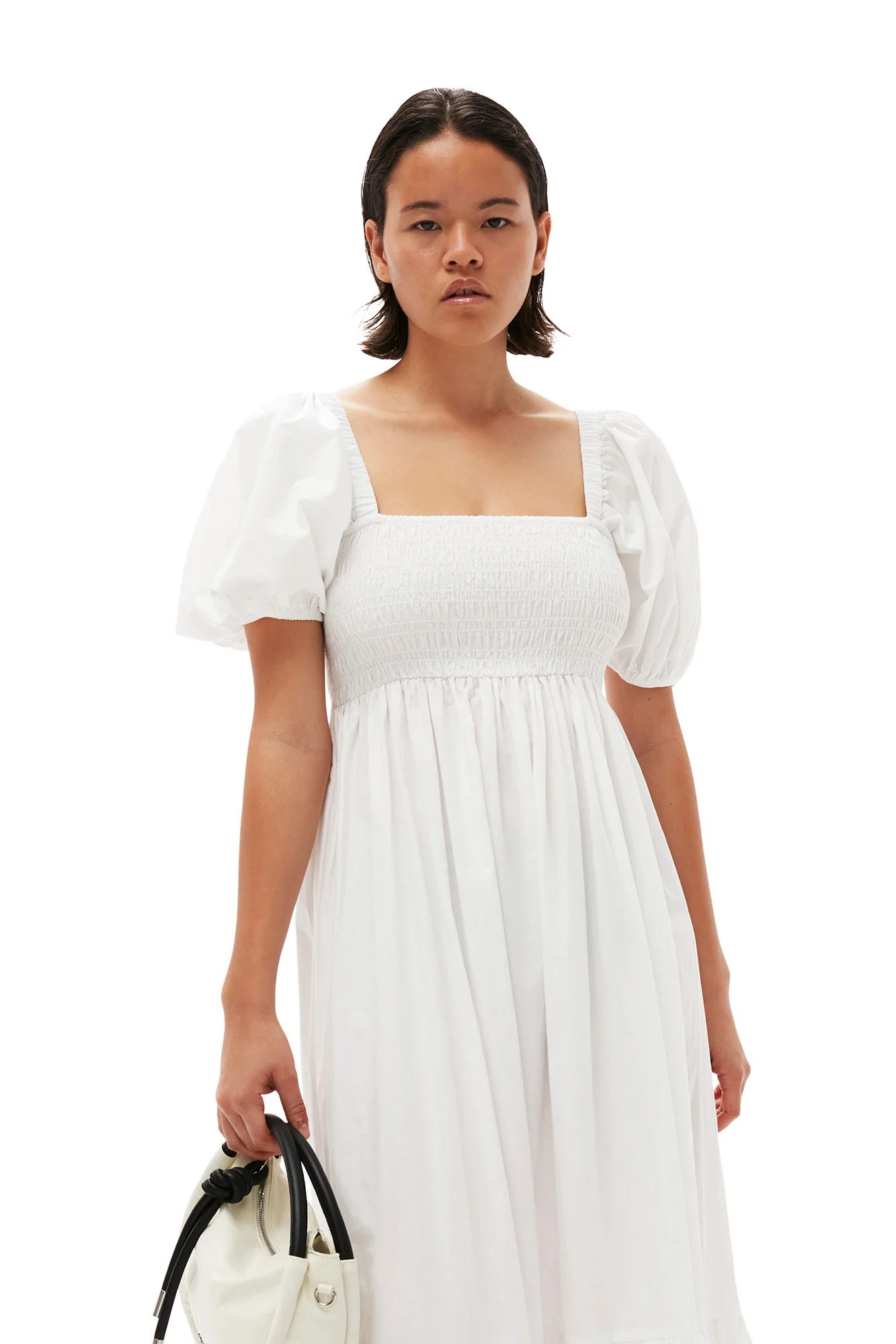 Cotton Poplin Smock Maxi Dress | Bright White - Image 5
