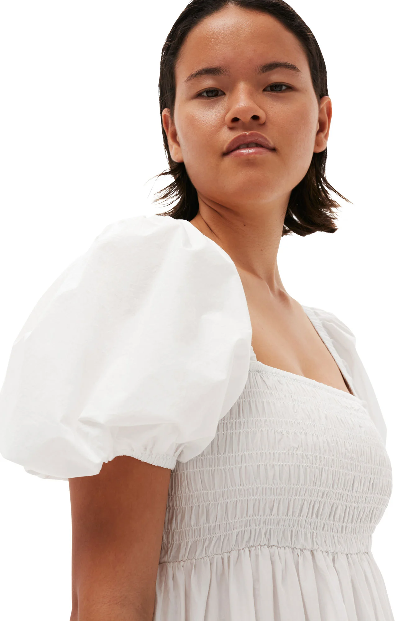 Cotton Poplin Smock Maxi Dress | Bright White - Image 6