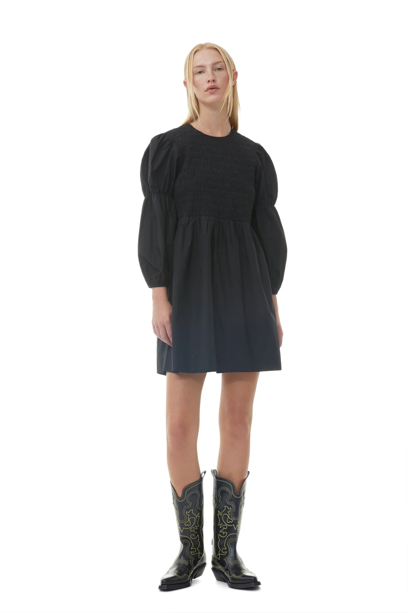 Cotton Poplin Smock Mini Dress | Black - Image 3