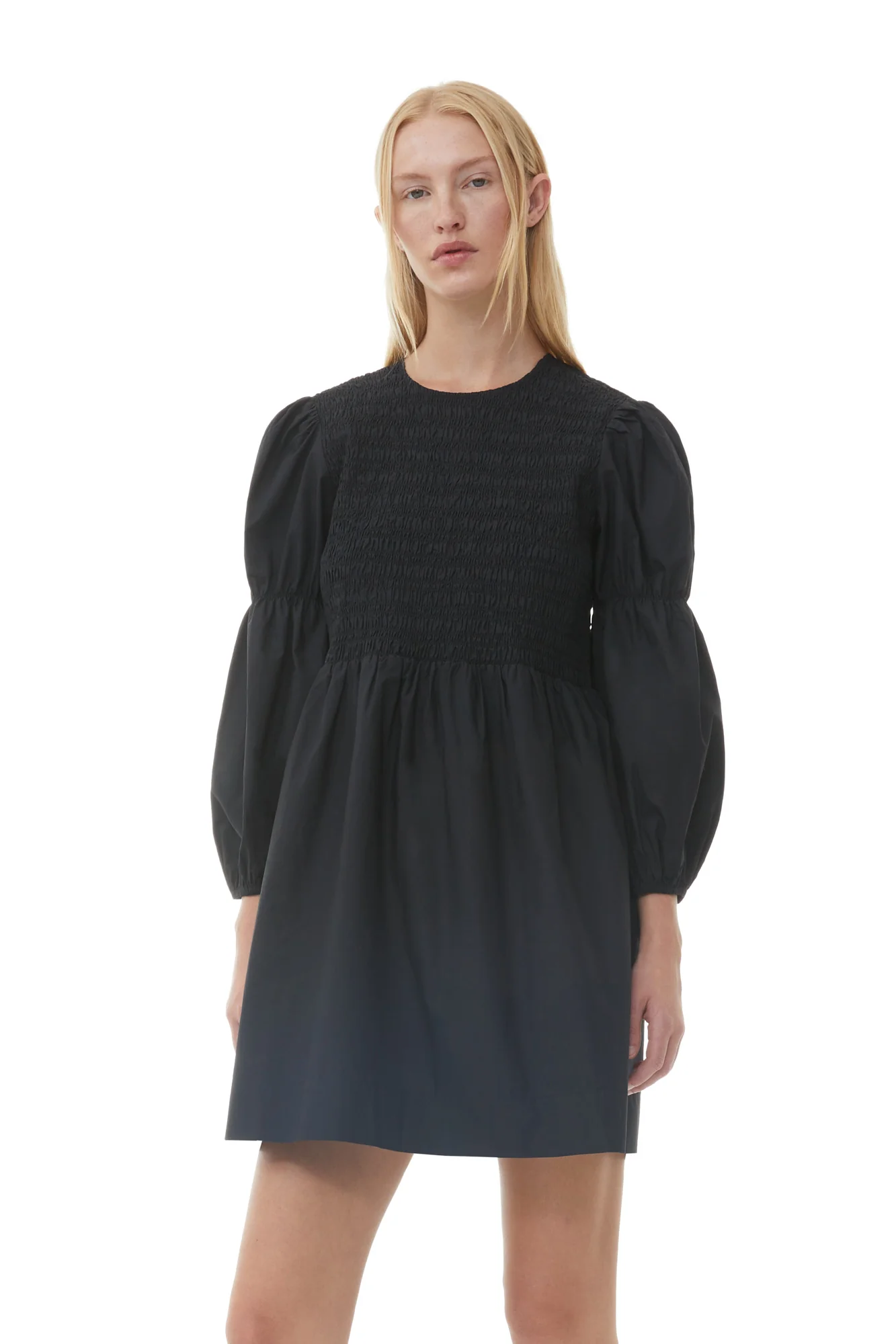Cotton Poplin Smock Mini Dress | Black - Image 4