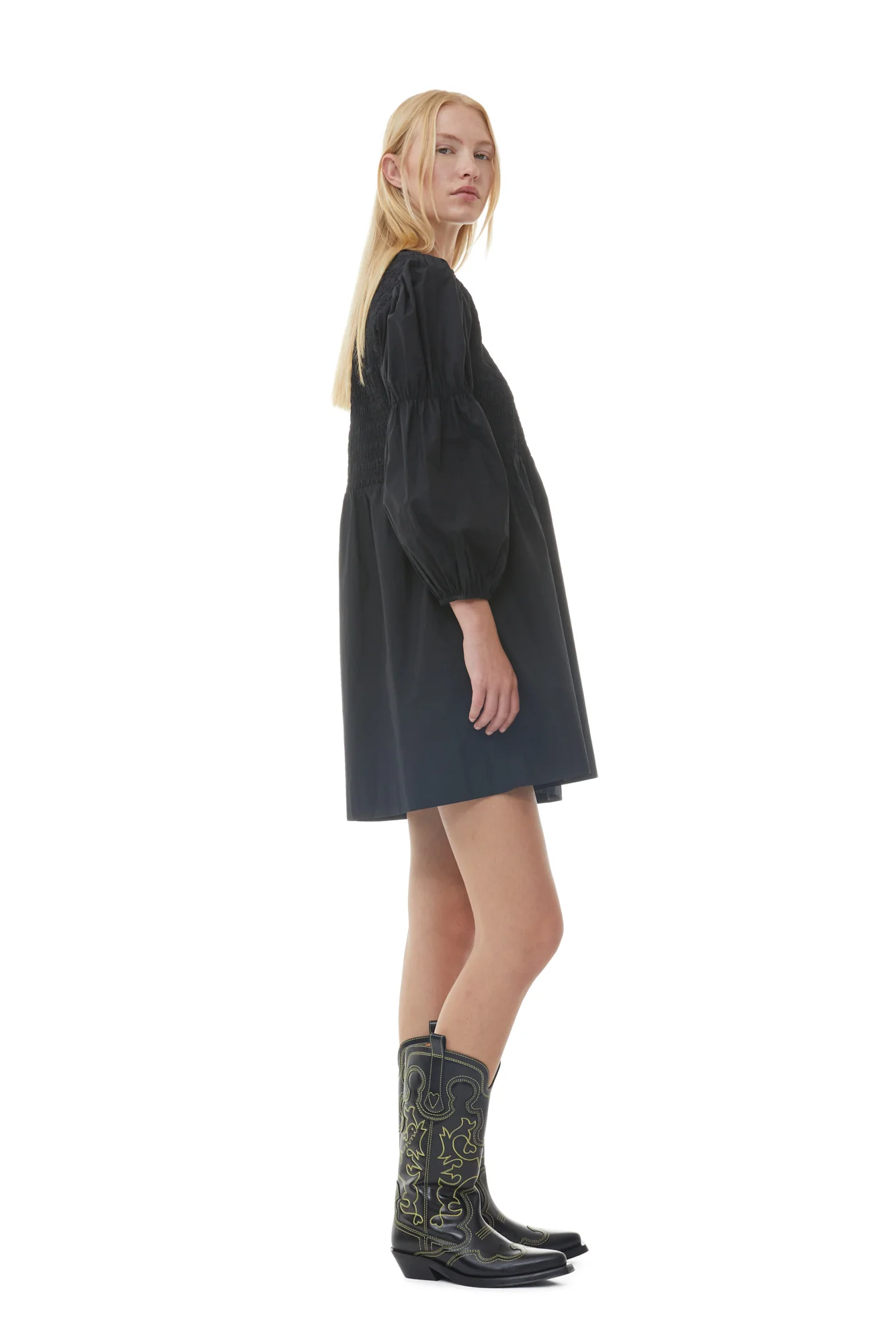 Cotton Poplin Smock Mini Dress | Black - Image 5