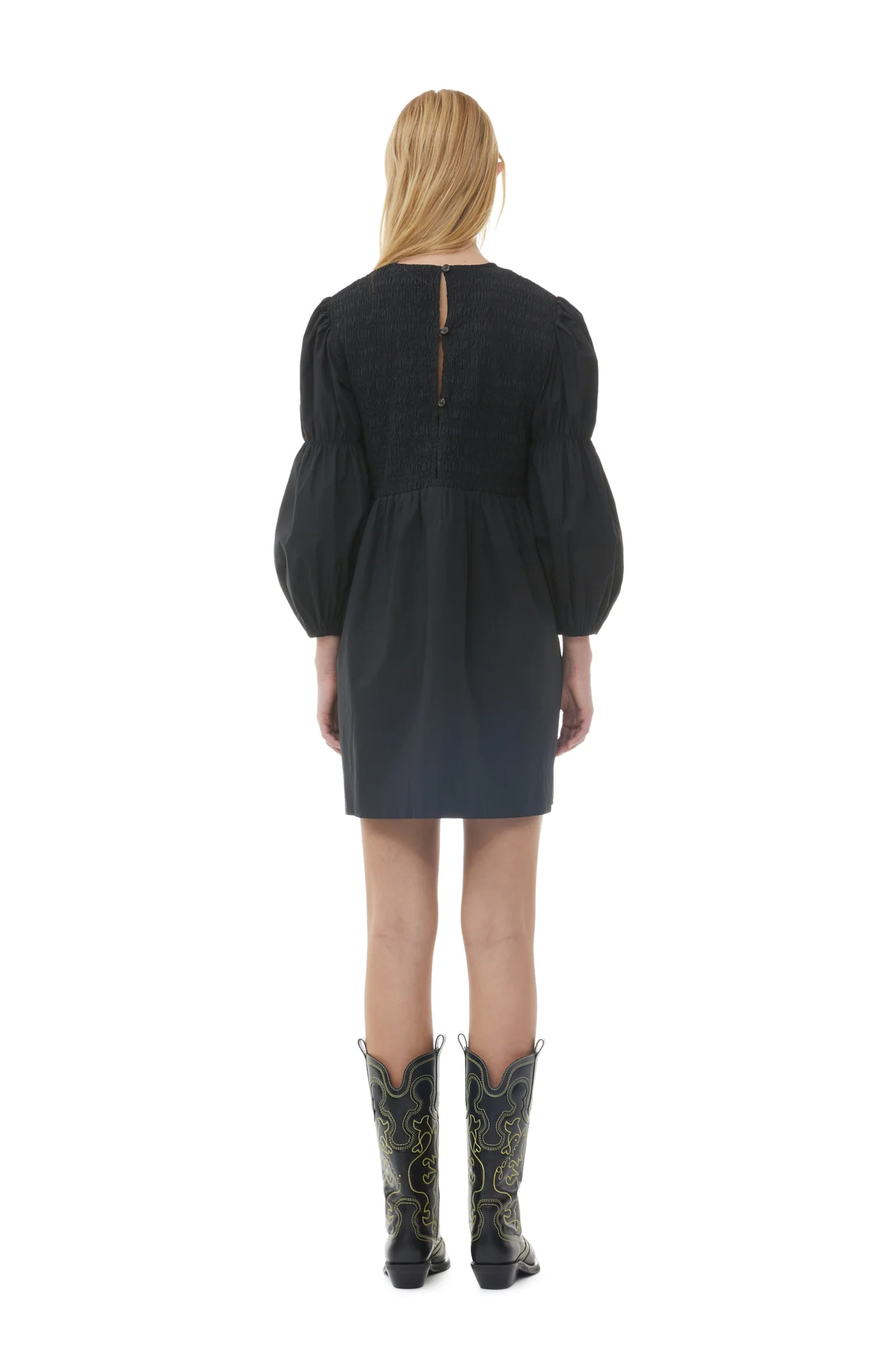 Cotton Poplin Smock Mini Dress | Black - Image 6