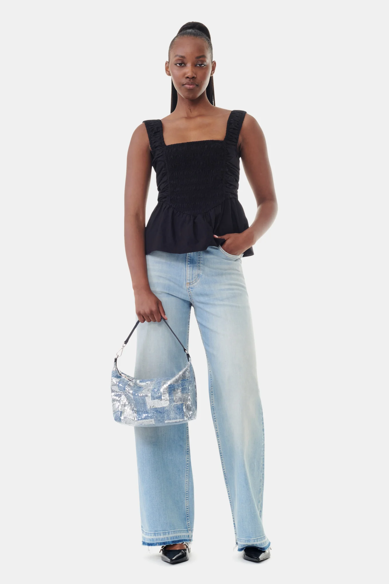Cotton Poplin Smock Strap Top | Black - Image 4