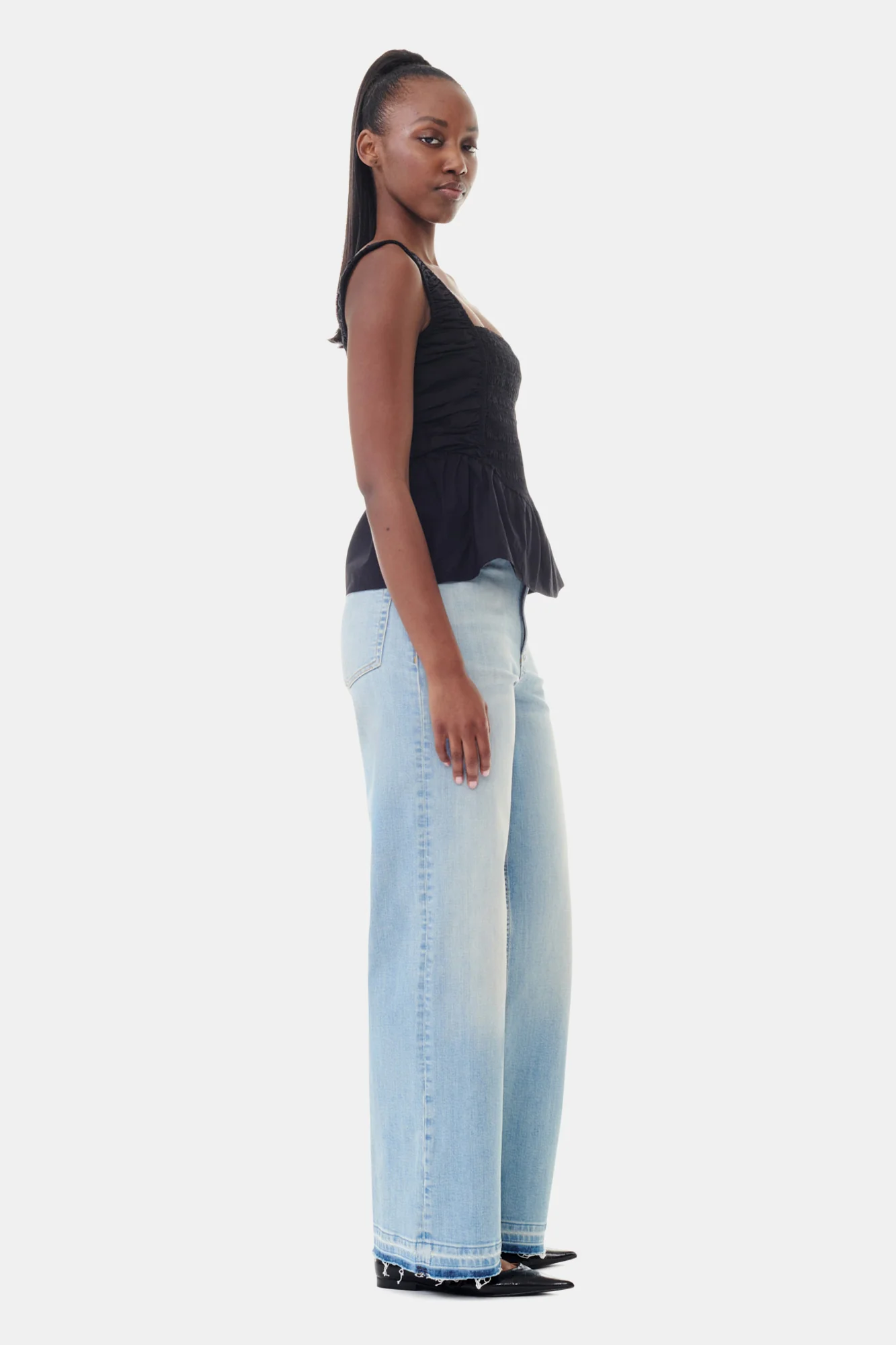 Cotton Poplin Smock Strap Top | Black - Image 5