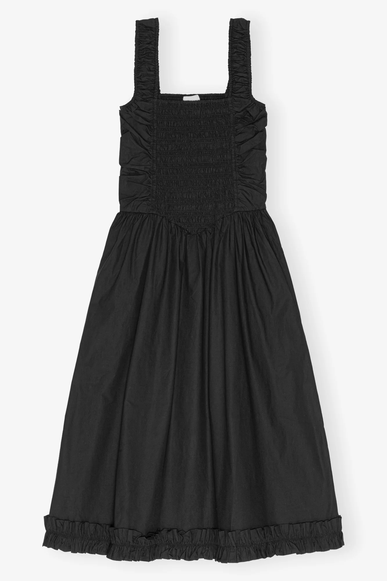Cotton Poplin Square Neck Midi Dress | Black