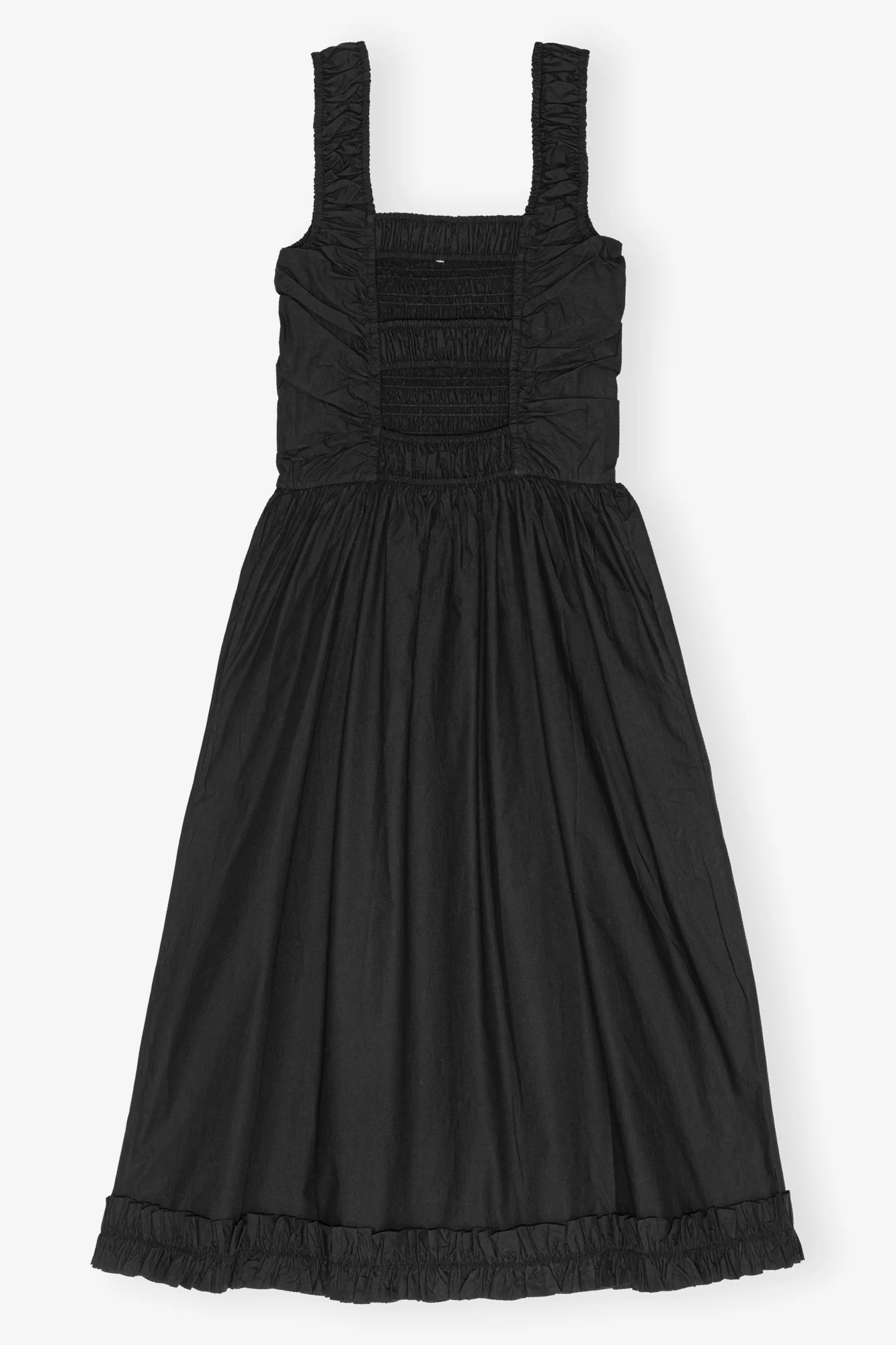 Cotton Poplin Square Neck Midi Dress | Black - Image 2
