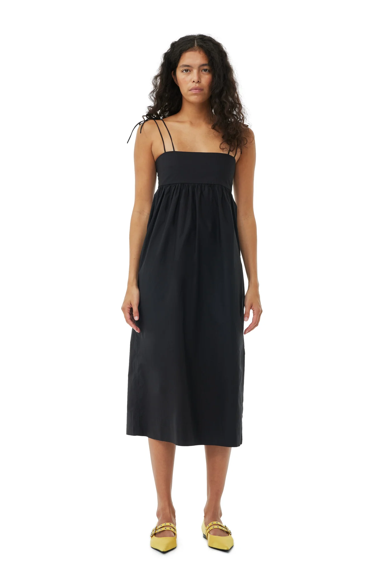 Cotton Poplin String Midi Dress | Black - Image 3