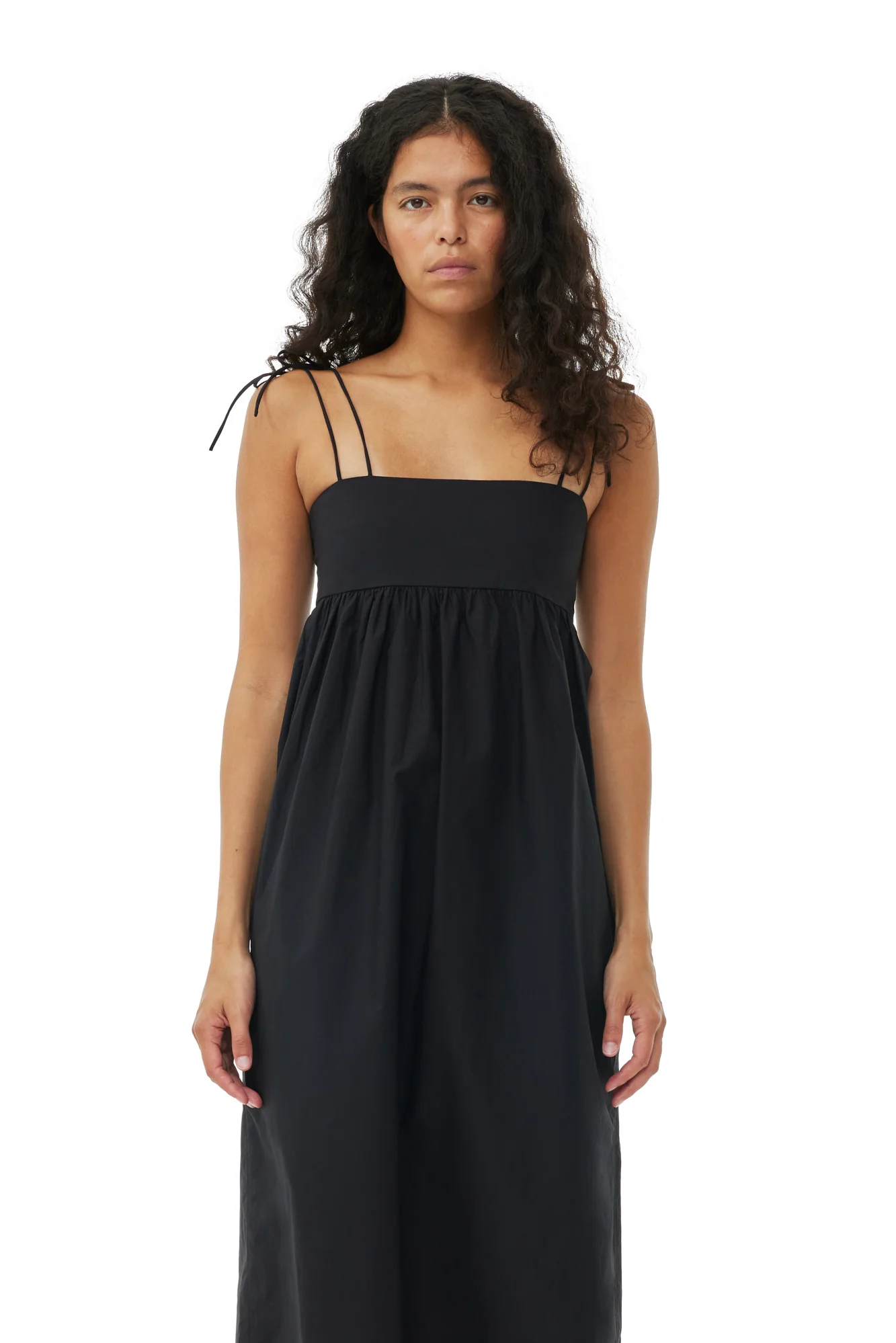 Cotton Poplin String Midi Dress | Black - Image 4