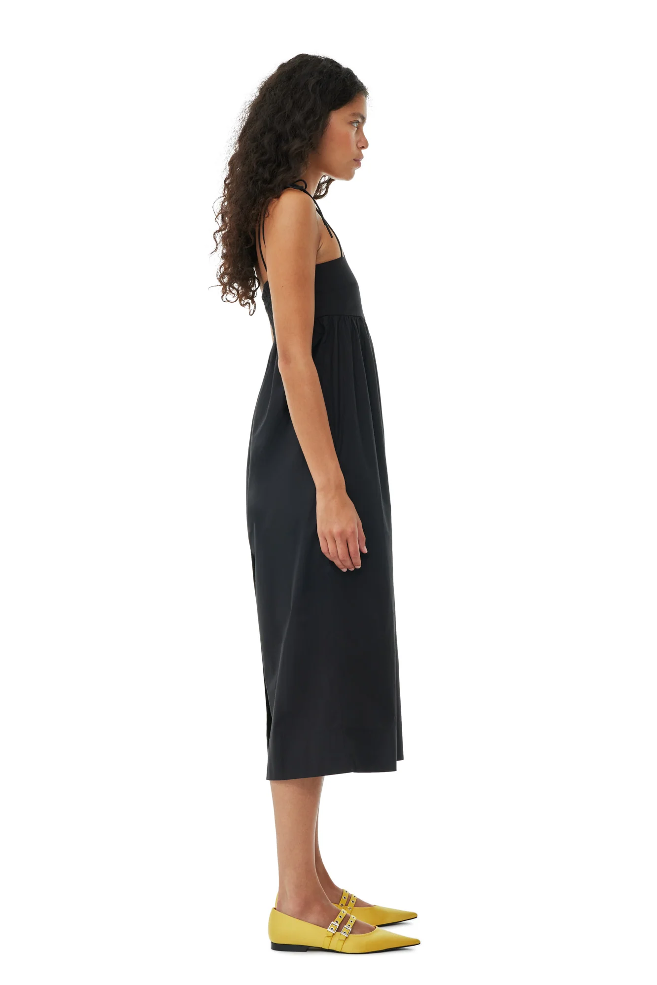 Cotton Poplin String Midi Dress | Black - Image 5