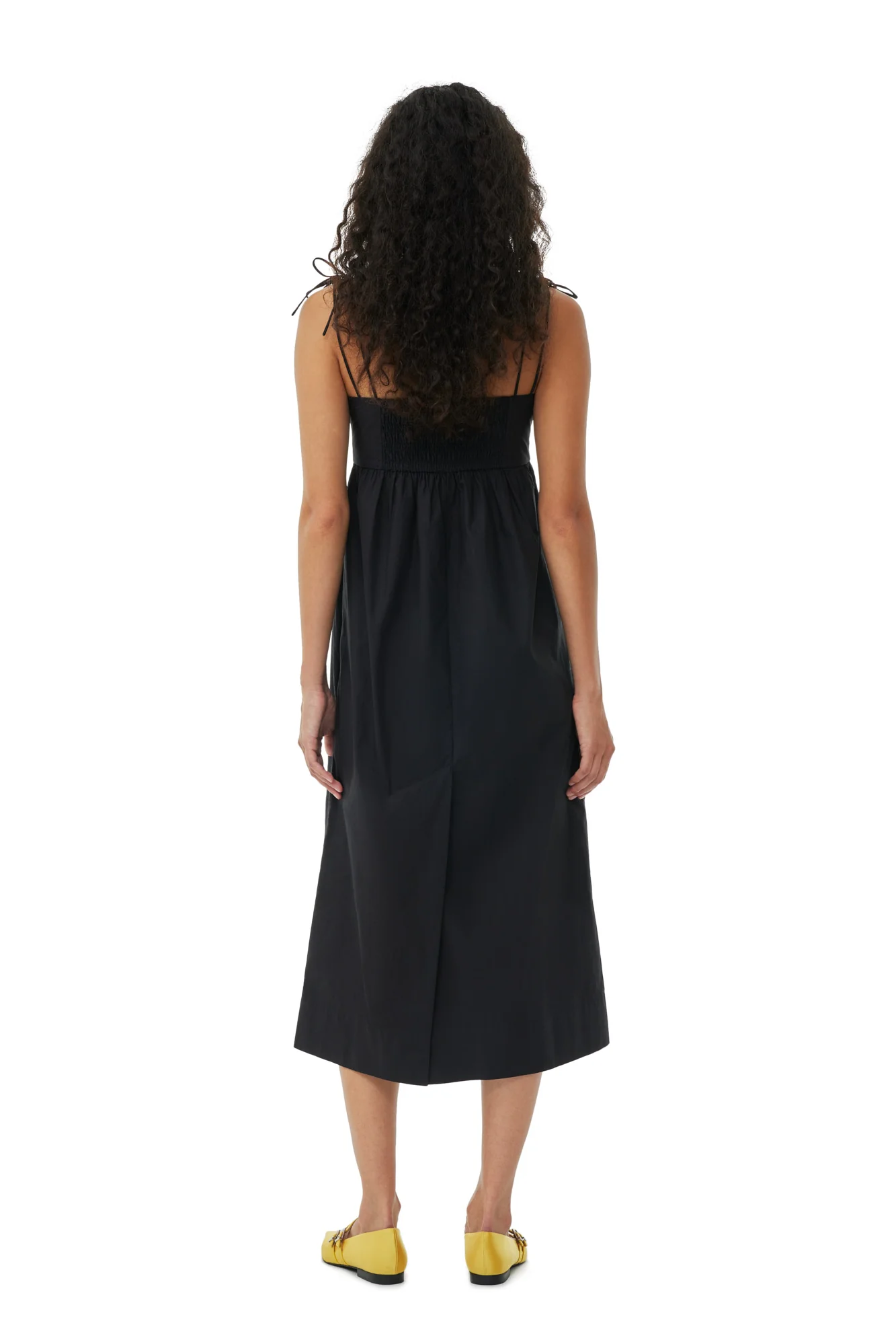 Cotton Poplin String Midi Dress | Black - Image 6