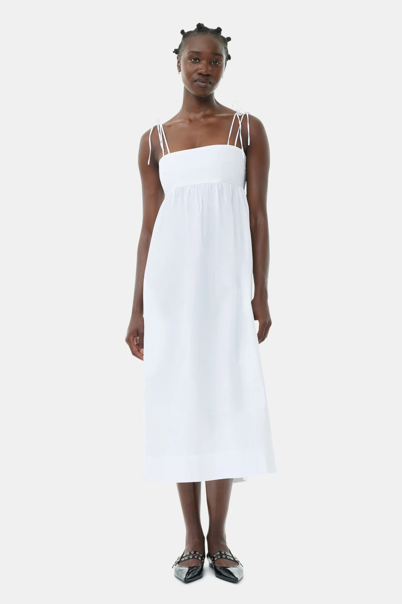 Cotton Poplin String Midi Dress | Bright White - Image 3