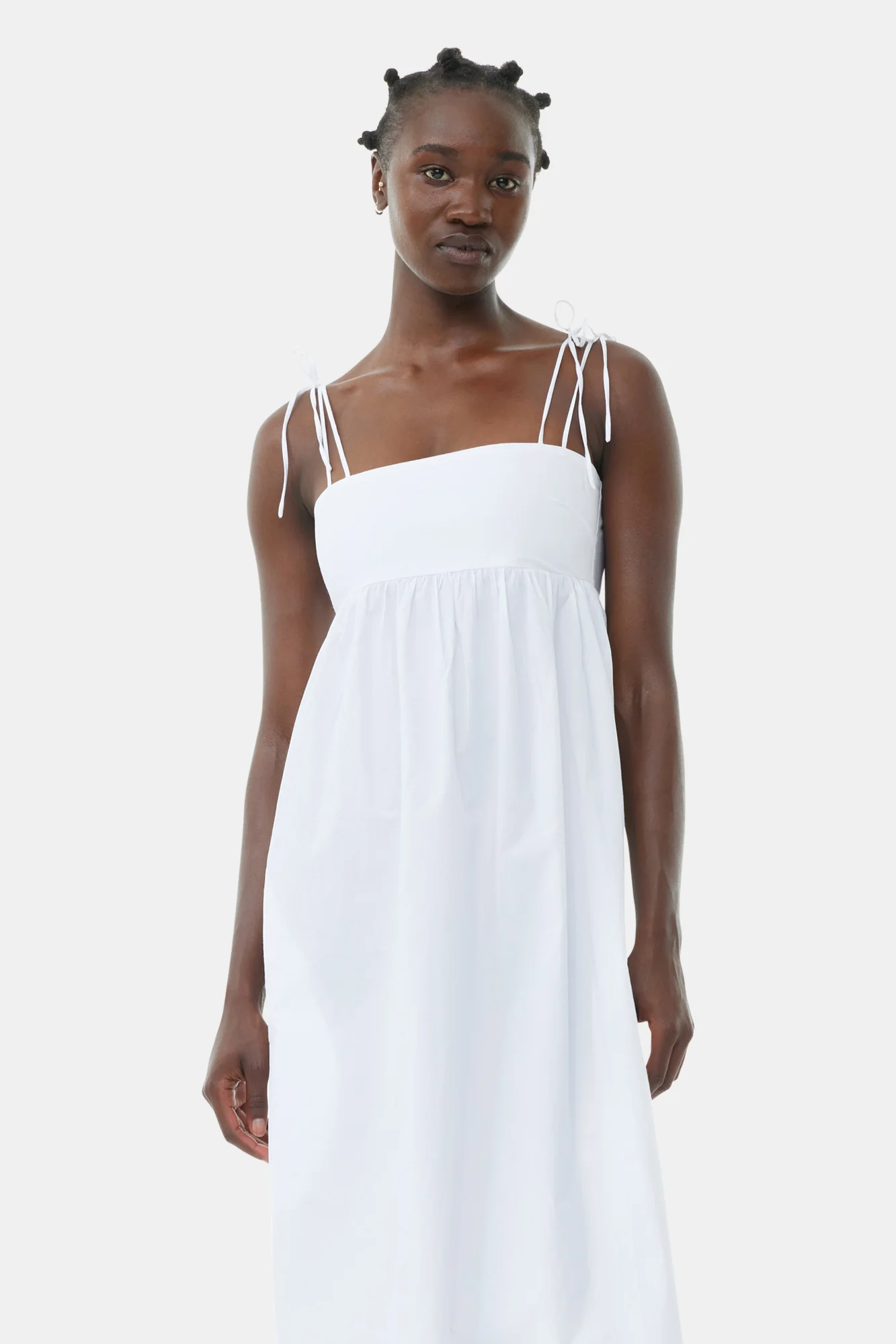 Cotton Poplin String Midi Dress | Bright White - Image 4