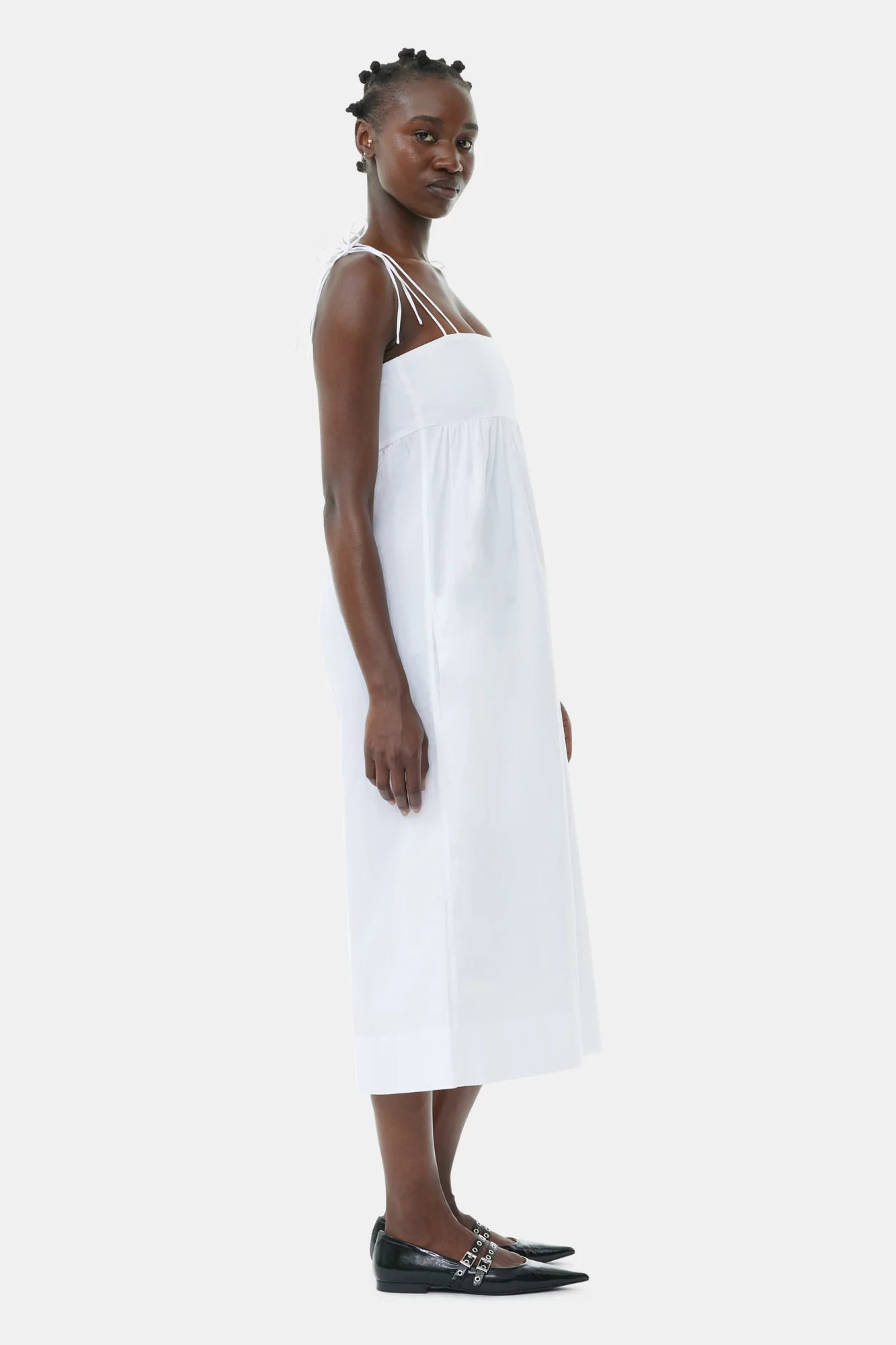 Cotton Poplin String Midi Dress | Bright White - Image 5