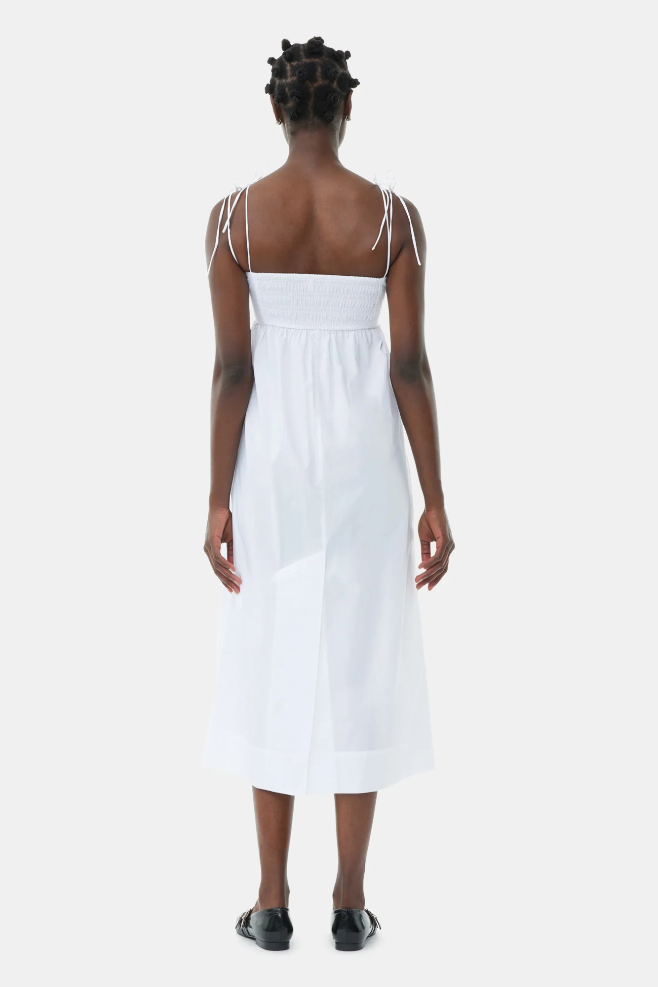 Cotton Poplin String Midi Dress | Bright White - Image 6